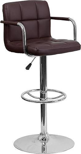Miniatura 38 de Flash Furniture Taburete de bar de altura ajustable de vinilo acolchado gris contemporáneo con brazos y base cromada Gris,Marrón,Negro
