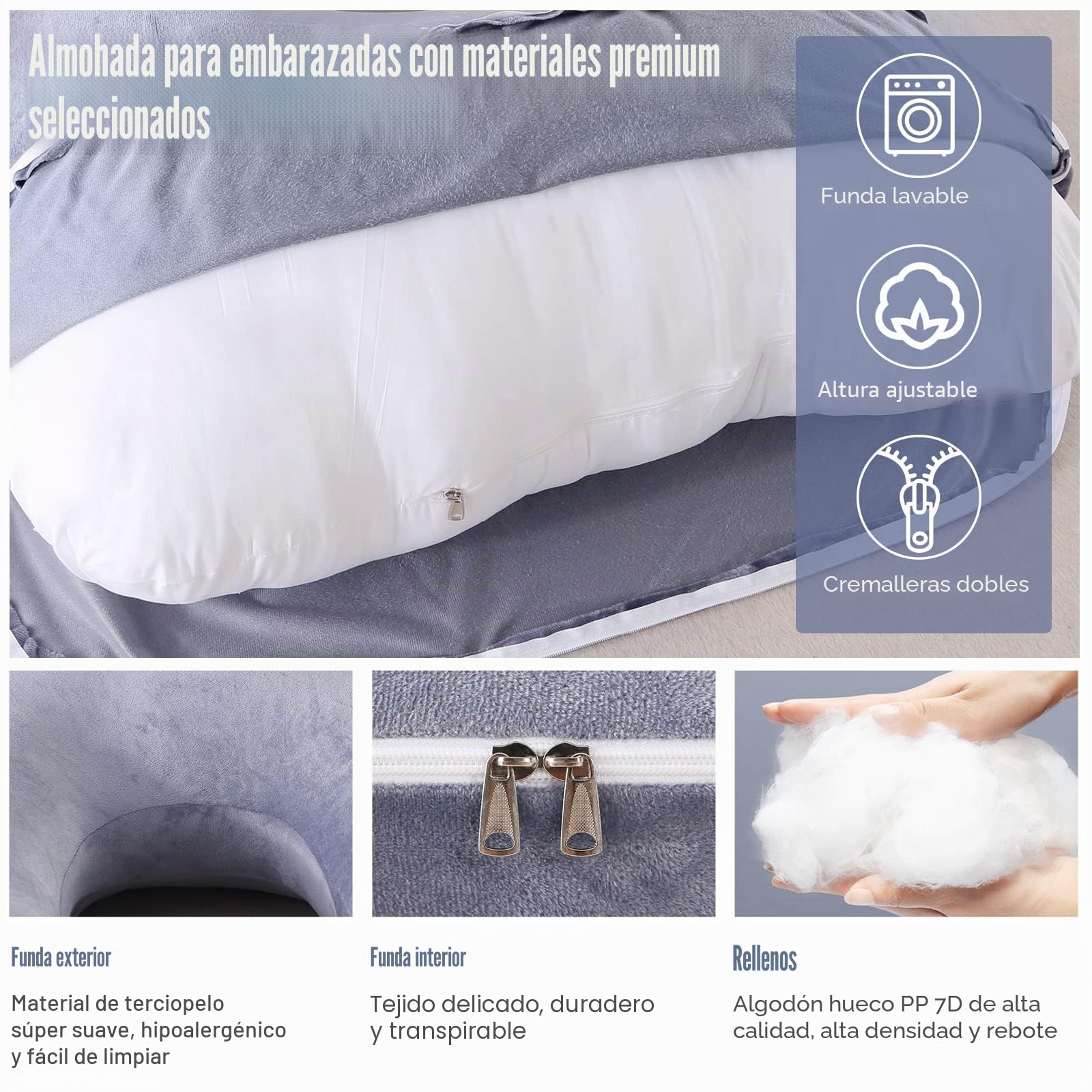 Labtec Almohada Embarazada Dormir, Almohada Maternidad y Cuerpo en Forma de U, Almohada de Cuerpo Completo, Caderas de Maternidad, piernas, Vientre para Embarazo y Espalda Almohada