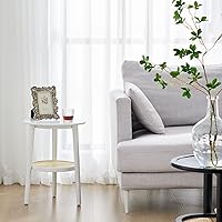 Vista 5 de Apicizon 2 Tier Round Side Table, White Rattan Nightstand Bedside Table with Storage, Boho End Table for Living Room, Bedroom, Small Spaces, Easy