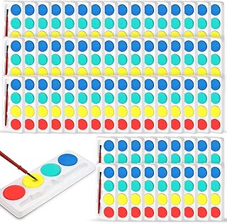 Motipuns 100 Pack Watercolor Paint Sets Mini Watercolor Bulk with Brushes 4 Colors Washable Paint Set Palette for Boys Girls Arts and Crsfts Classroom School Party Favors, 4.33 x 1.77 Inch