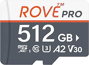 ROVE PRO Micro SD Card microSDXC 512GB Memory Card with Full-Size SD Adapter 100MB/s Read Speed, C10, U3, V30, 4K, A2 for Dash Cam, Android Smart Phones, Tablets, Games