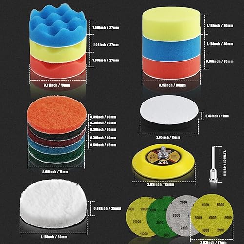 Miniatura 5 de Kit de restauración de faros delanteros de automóvil de 3 pulgadas, limpiador de faros con vástagos de  pulgadas de  pulgadas, almohadillas de