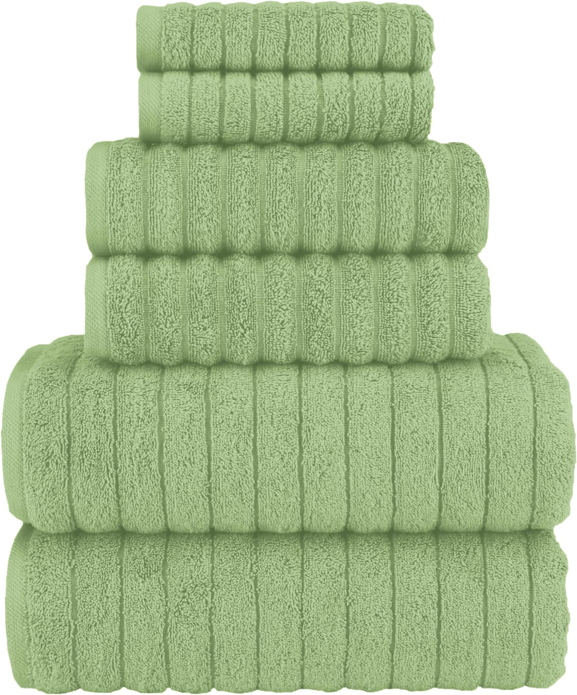 Elegant Comfort 100% Turkish Cotton Corduroy Ribbed Luxury Bath Towels 6-Piece Set, Premium Feel - Quick Dry, Highly Absorbent, Contains 2 Bath Towels, 2 Hand Towels, and 2 Washcloths, Sage