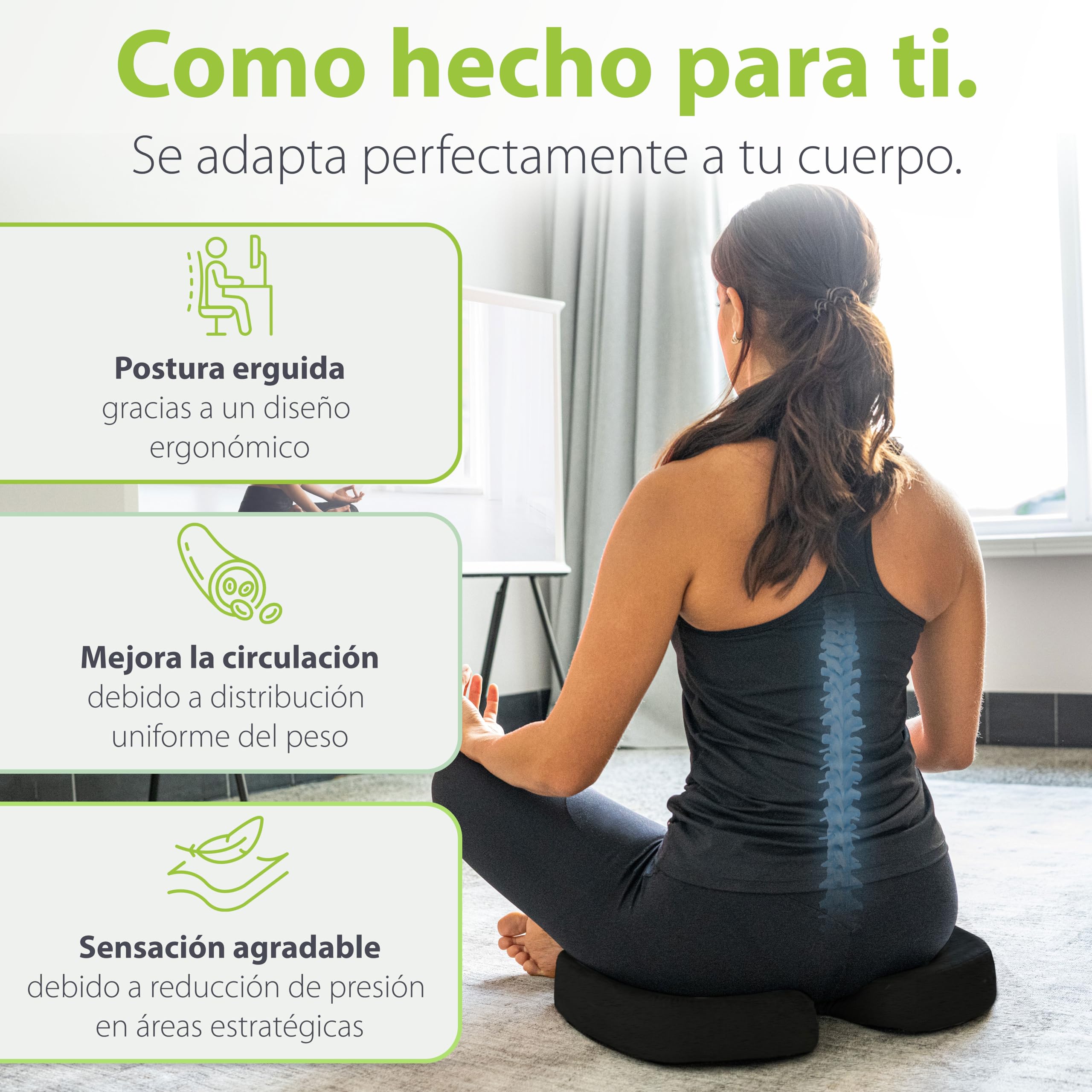 feela.® Cojín ortopédico [3 grados de dureza] Ganador de la prueba, cojín ergonómico para silla de oficina y coche, alivia el dolor, alivia el coxis, promueve la comodidad del asiento y la circulación