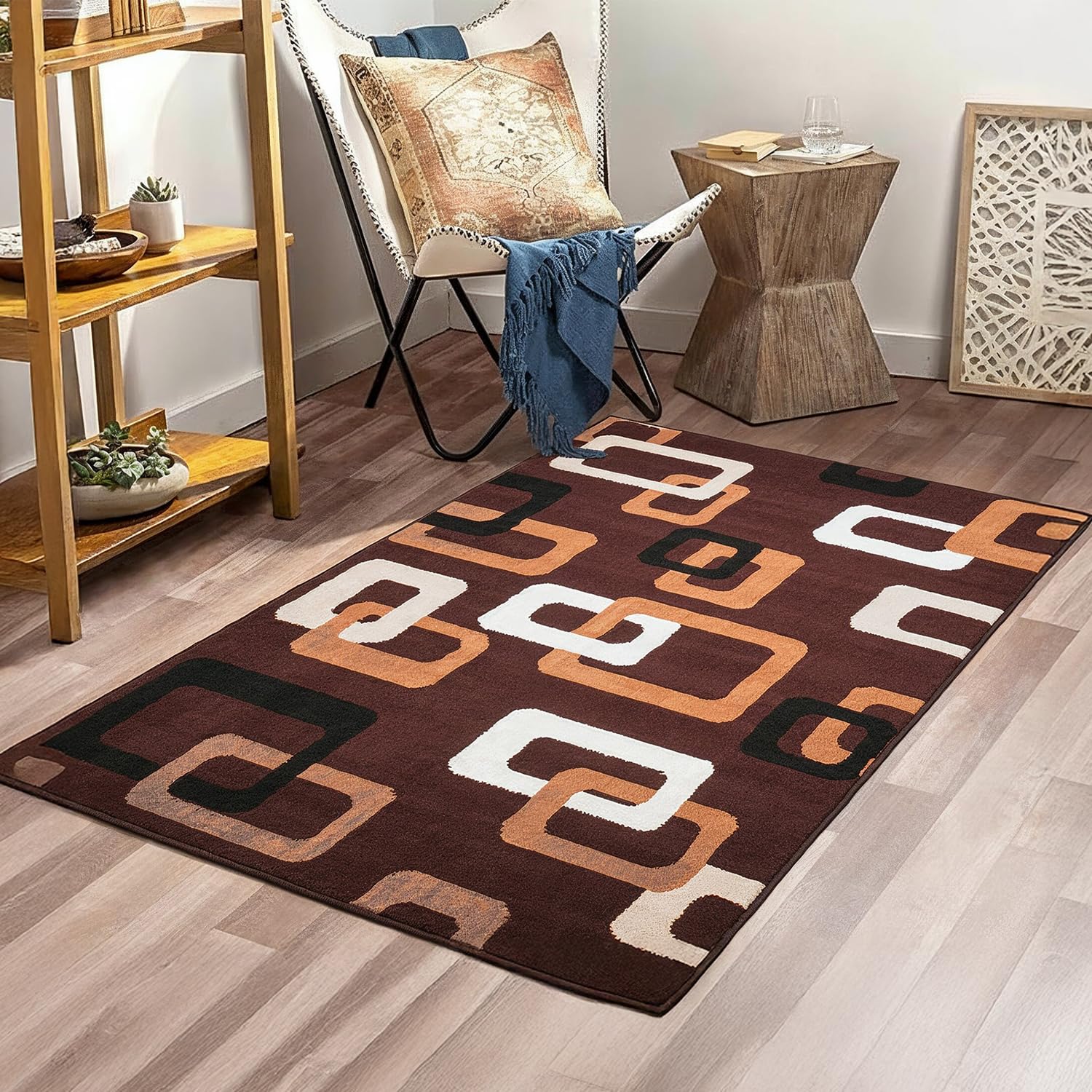 amazon basics Machine-Made Carpet | Fade Resistant, Eco-Friendly, Anti-Skid Backing, Thick & Soft | Living Room, Drawing Room, Dining & Bedroom | Dark Pattern, Maroon | 152×92×1 cm-picture-22