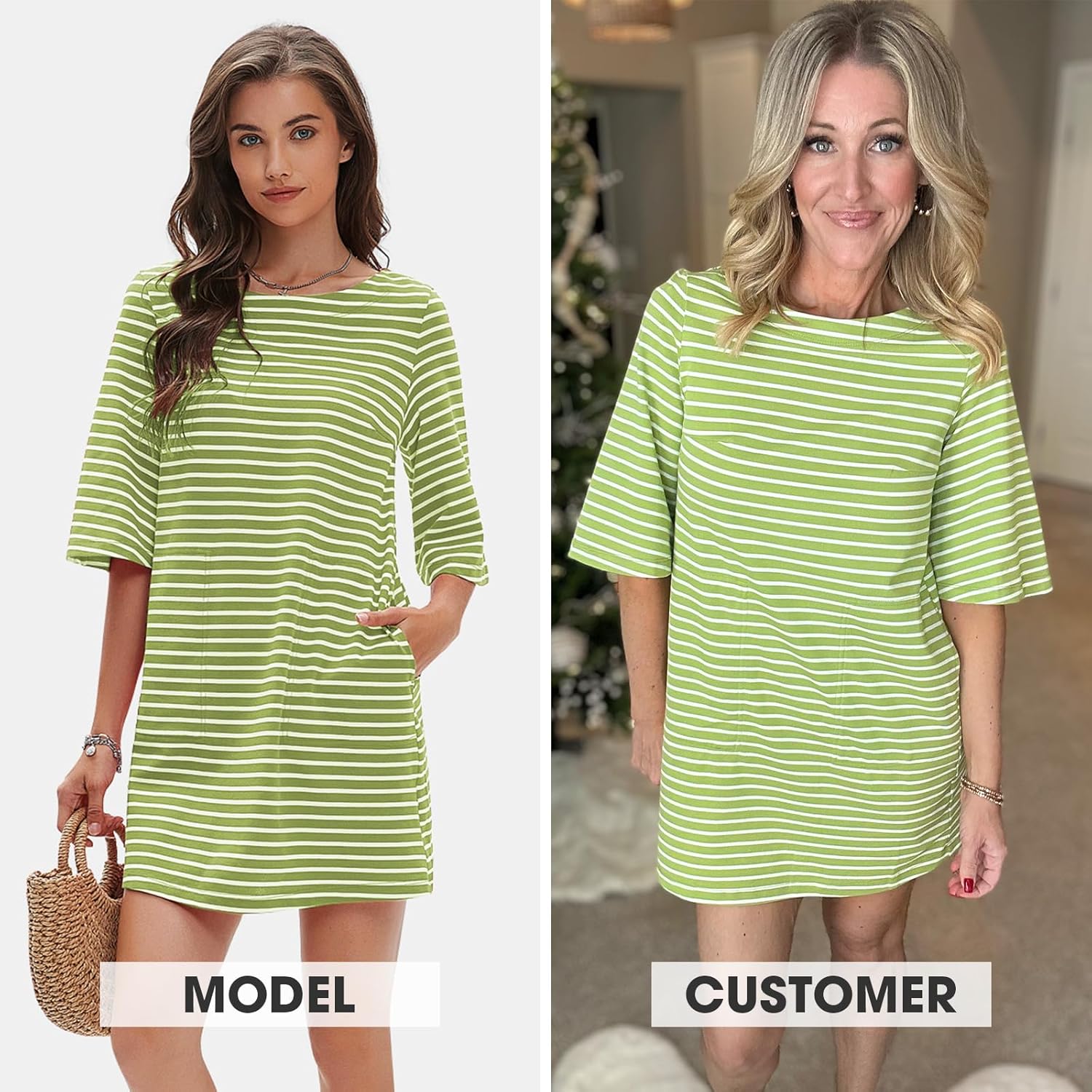 EXLURA Women's Summer T Shirt Dress Casual Short Sleeve Loose Striped Mini Dresses 2026 Vacation Beach Sundress Pockets - Image 2