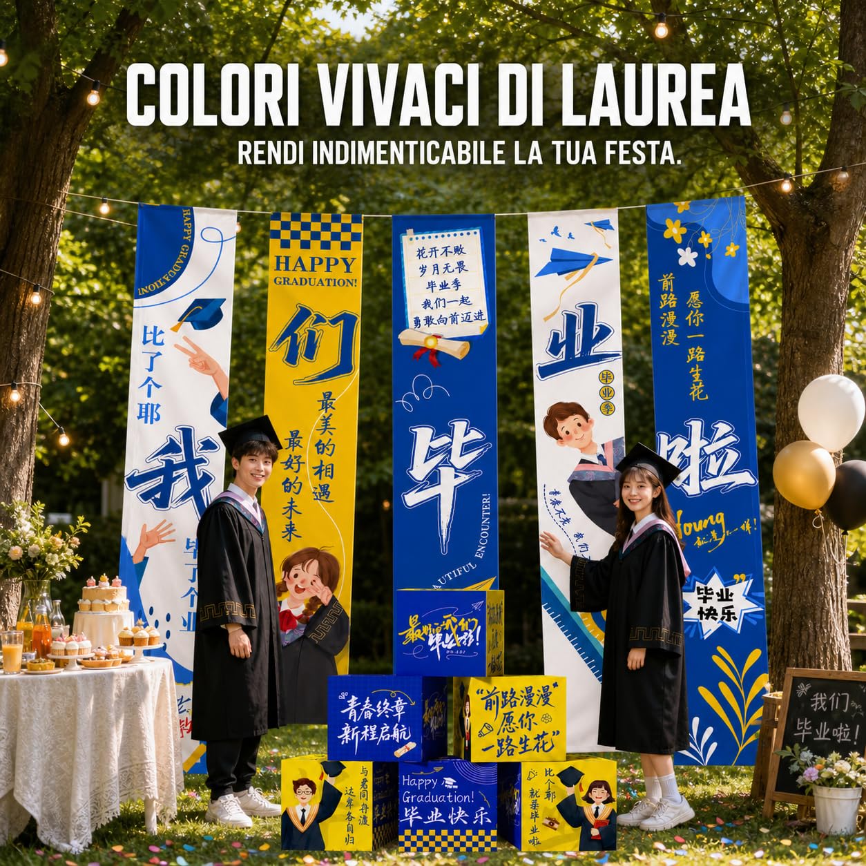 Striscione Decorativo per Laurea Tessuto, style to 1 | Superficie stampata, Decorazione Aula Scolastica, Allestimento feste interne, Per Club scolastici
