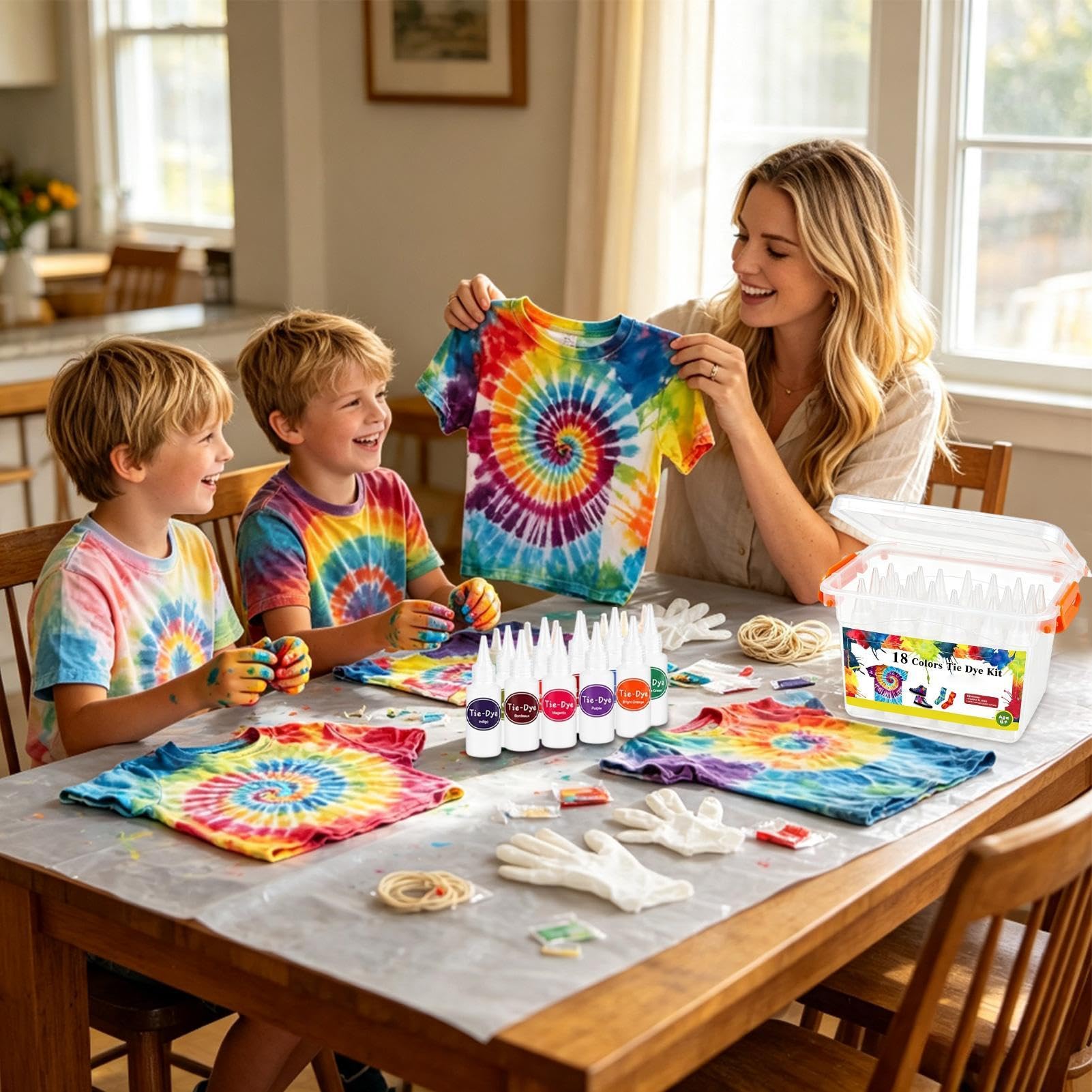 Kits de teñido anudado: 18 colores caseros creativos resistentes a la | Kits de teñido anudado de tela de 24,5 x 17,2 x 14,5 cm para adultos, mujeres y hombres, camisa con capucha