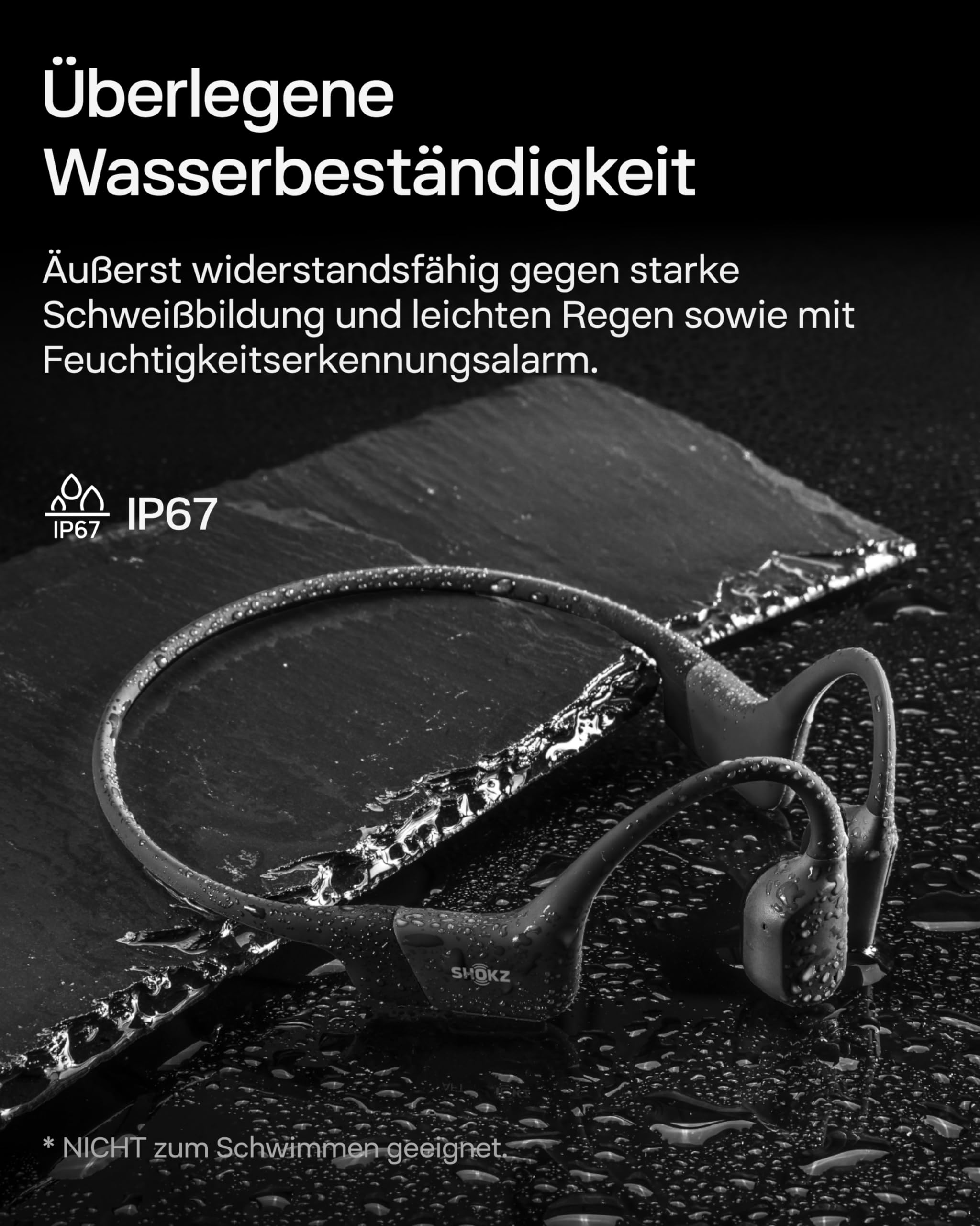SHOKZ OpenRun Knochenschall Kopfhörer, Open-Ear Sport Bluetooth Kopfhörer mit Noise-Cancelling Mikrofon, IP67 wasserdichte kabellose Ohrhörer zum Laufen, 8 Std Spielzeit, USB-C, mit Sport-Stirnband