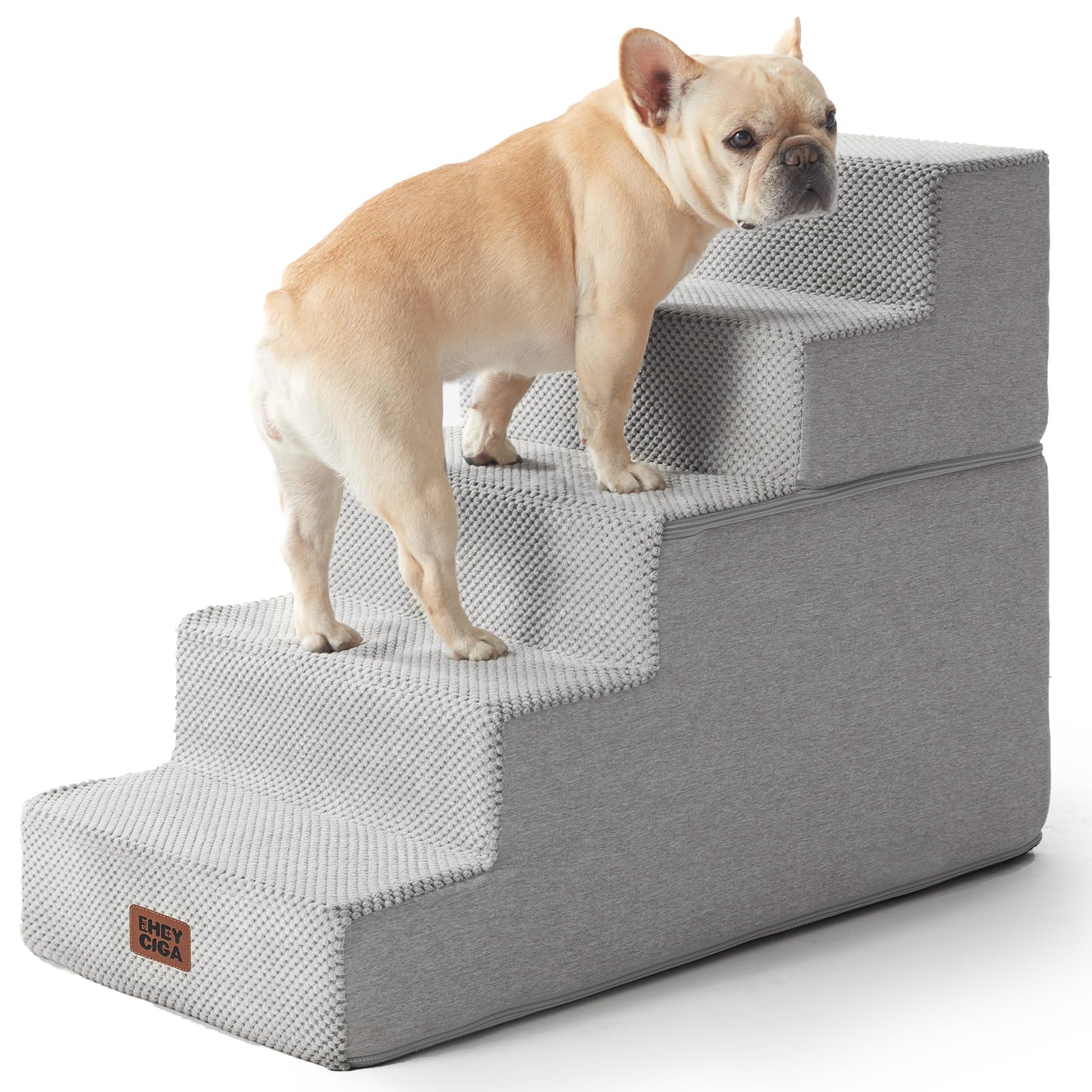EHEYCIGA Dog Stairs for High Bed 22.5" H, 5-Step Dog Steps, Light Grey | Pet Steps for Small Dogs and Cats for Bed, Non-Slip Balanced Pet Ramp Indoor
