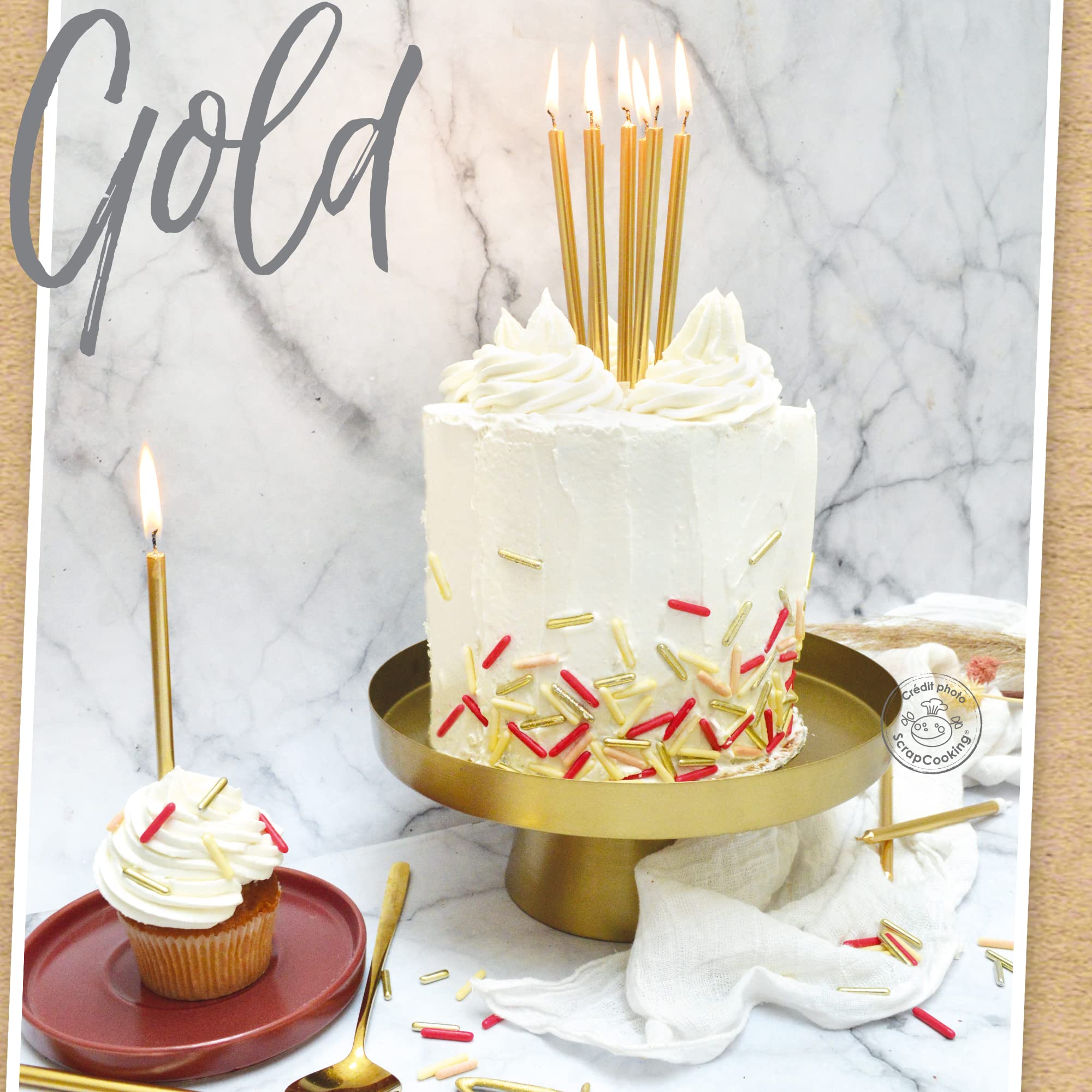 ScrapCooking - 12 złotych długich świec 12 cm - Świece urodzinowe w kolorze złotym - Cienkie świece torty urodzinowe dla dorosłych i dzieci - Świece - 0348