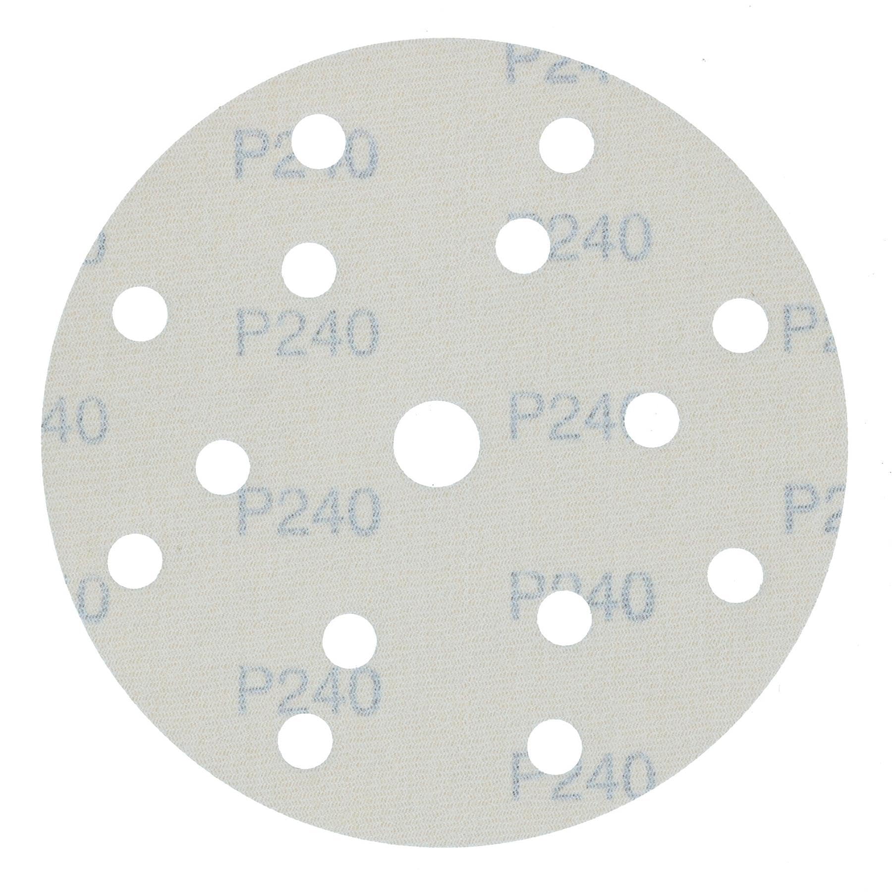 Discos de lijado de 150 mm, óxido de aluminio abrasivo, grano 240, gancho de 15 agujeros + bucle, 200 unidades