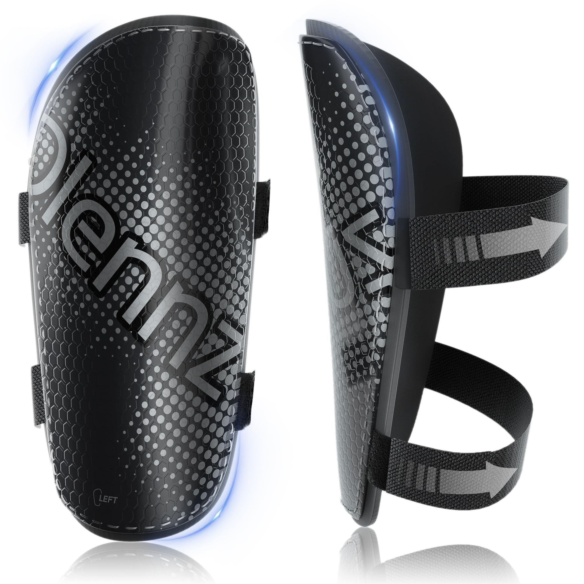 Photo 1 of RAYSHARP Shin Guards Soccer Youth - Comfortable and Durable Toddler Kids Soccer Shin Guards with Adjustable Straps for Boys Girls Teenagers Adults Black L