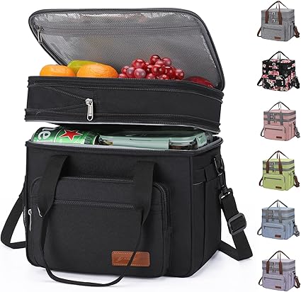Maelstrom Lunch Box, 23L Insulated Lunch Bag, Expandable Double Deck Cooler Bag, Lightweight Leakproof Tote Bag With Side Tissue Pocket, Suit For Men and Women, Black