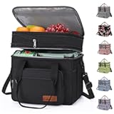 Maelstrom Lunch Box&comma; 23L Insulated Lunch Bag&comma; Expandable Double Deck Cooler Bag&comma; Lightweight Leakproof Tote Bag With Side Tissue Pocket&comma; Suit For Men and Women&comma; Black