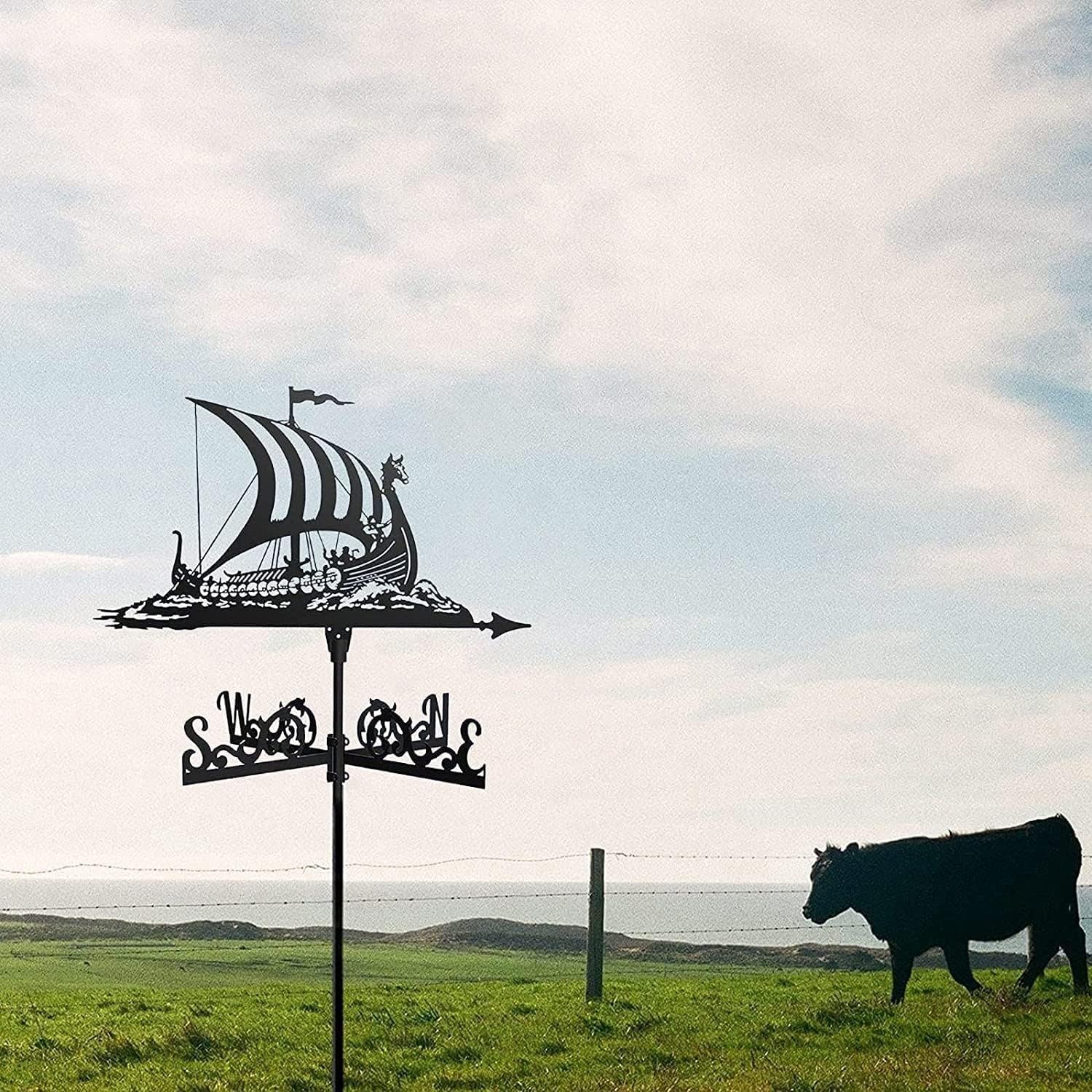 Sailing Boat Weather Vane Outdoor Weathervane Metal Weather Vane Garden Stake, Retro Farm Scene Decorative Wind Direction Indicator Kit for House, Garage, Cupola, Barn