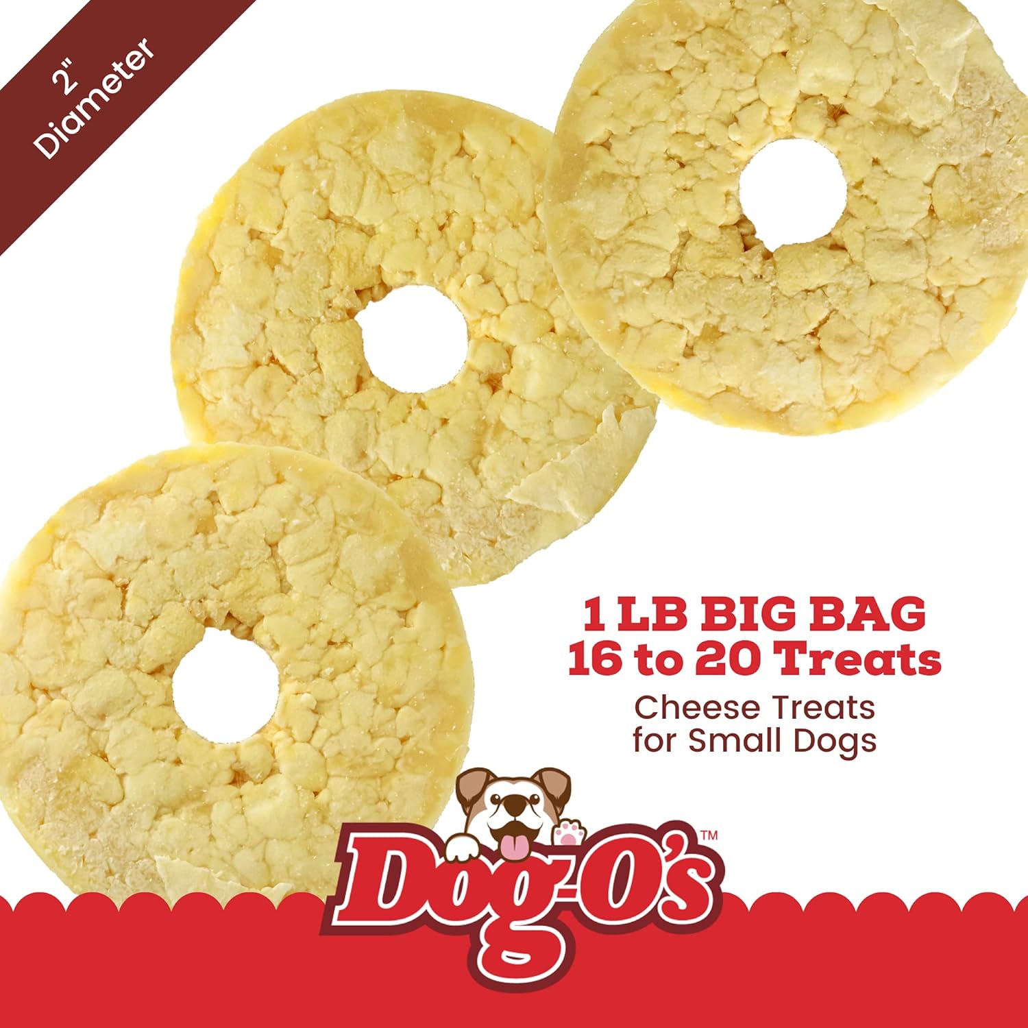 Dog-O’s Cheesy Chompers, All Natural, Made in the USA, Grain Free, Real Cheese Treats for Small Dogs, 16 oz Bulk Pack of 16 to 20 Crunchy Treats