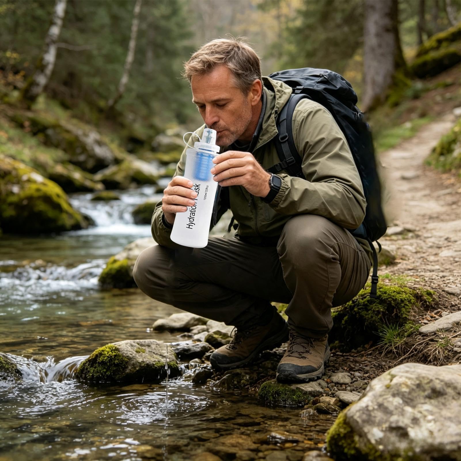 Trinkflasche mit Filter für die Reise 1 Liter faltbare