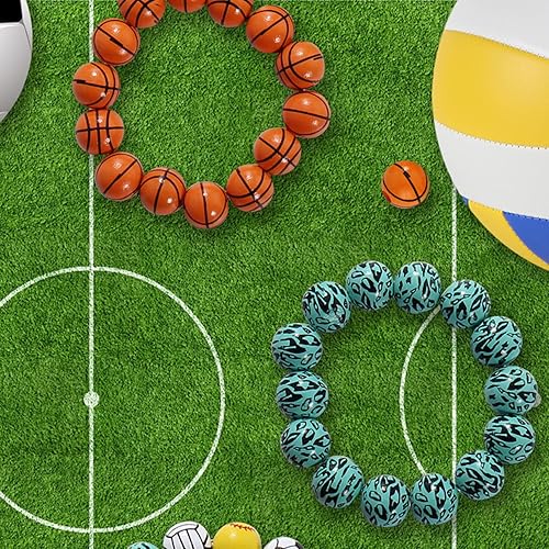 Miniatura 6 de Firstmeet Cuentas redondas de madera pintadas de 0.59 pulgadas, 60 unidadescaja de béisbol amarilla, cuentas sueltas para hacer joyas, cabello,