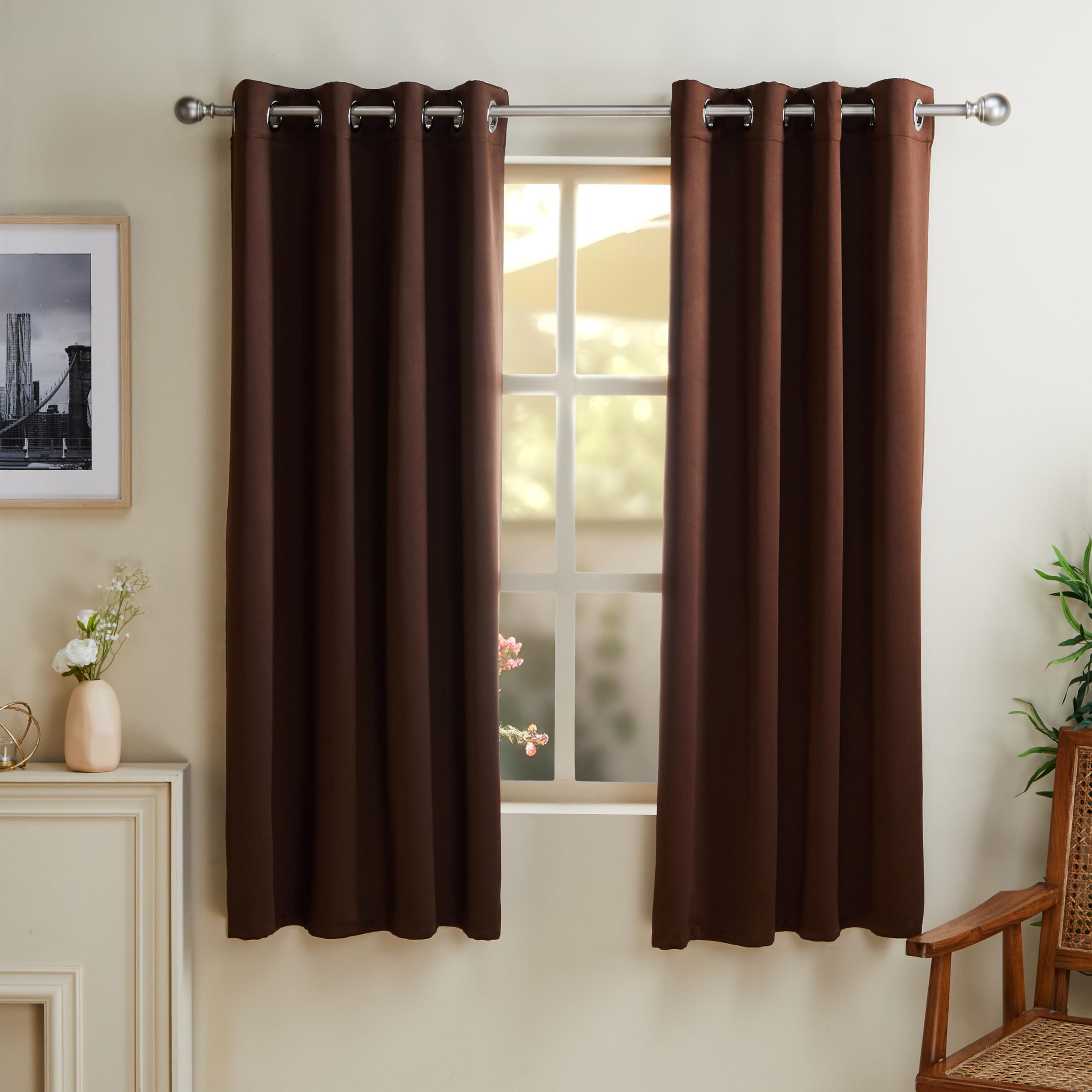 Amazon Brand - Solimo Plain Polyester Blackout Window Curtains (Pack of 2, 5 FEET, Brown Dark)