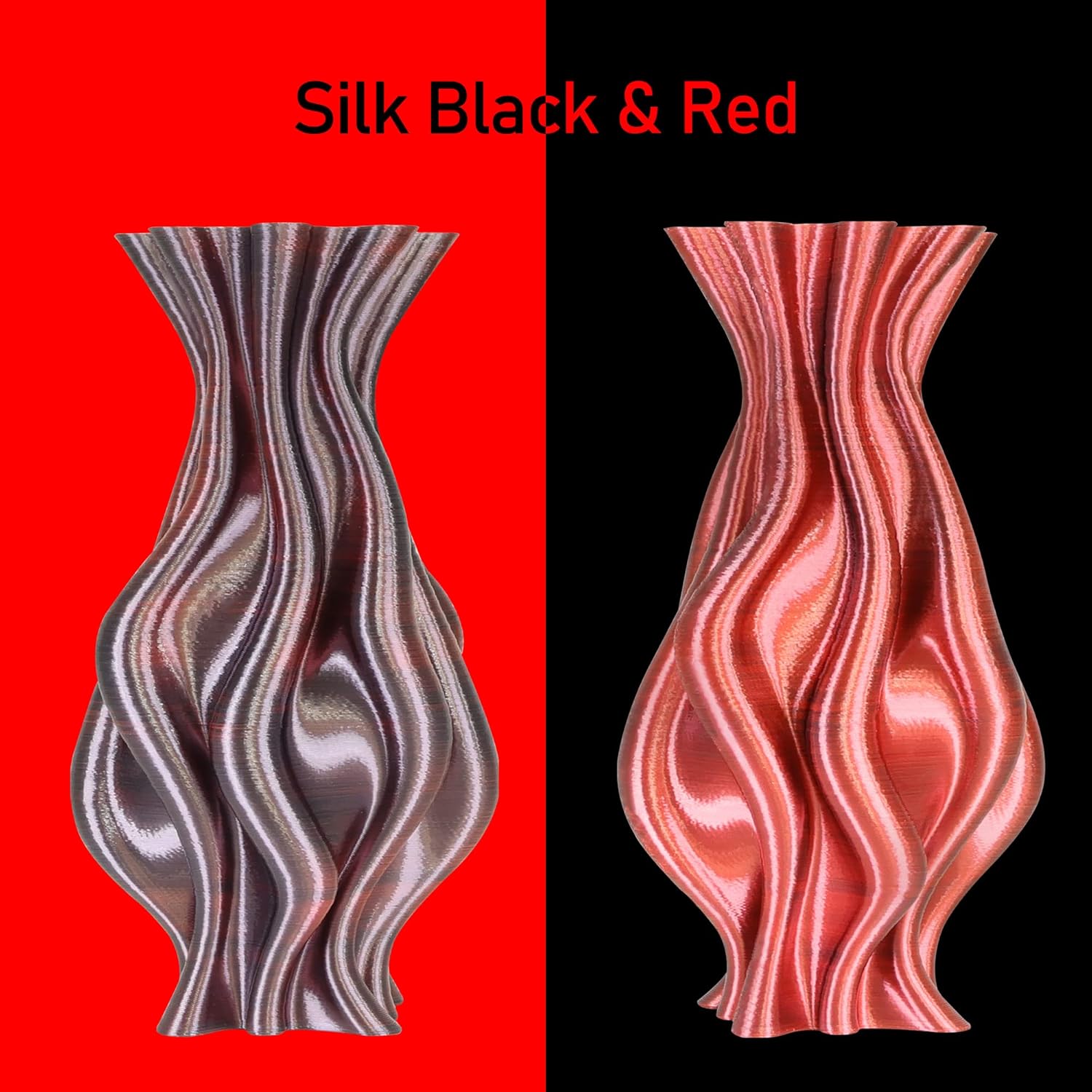 3D Printing Silk PLA Shiny Red Black 2 Colors in 1 Coextrusion 3D Filament, 1.75mm 1KG Dual Bicolor Double Colors 3D Printer Material Widely Support for Printers