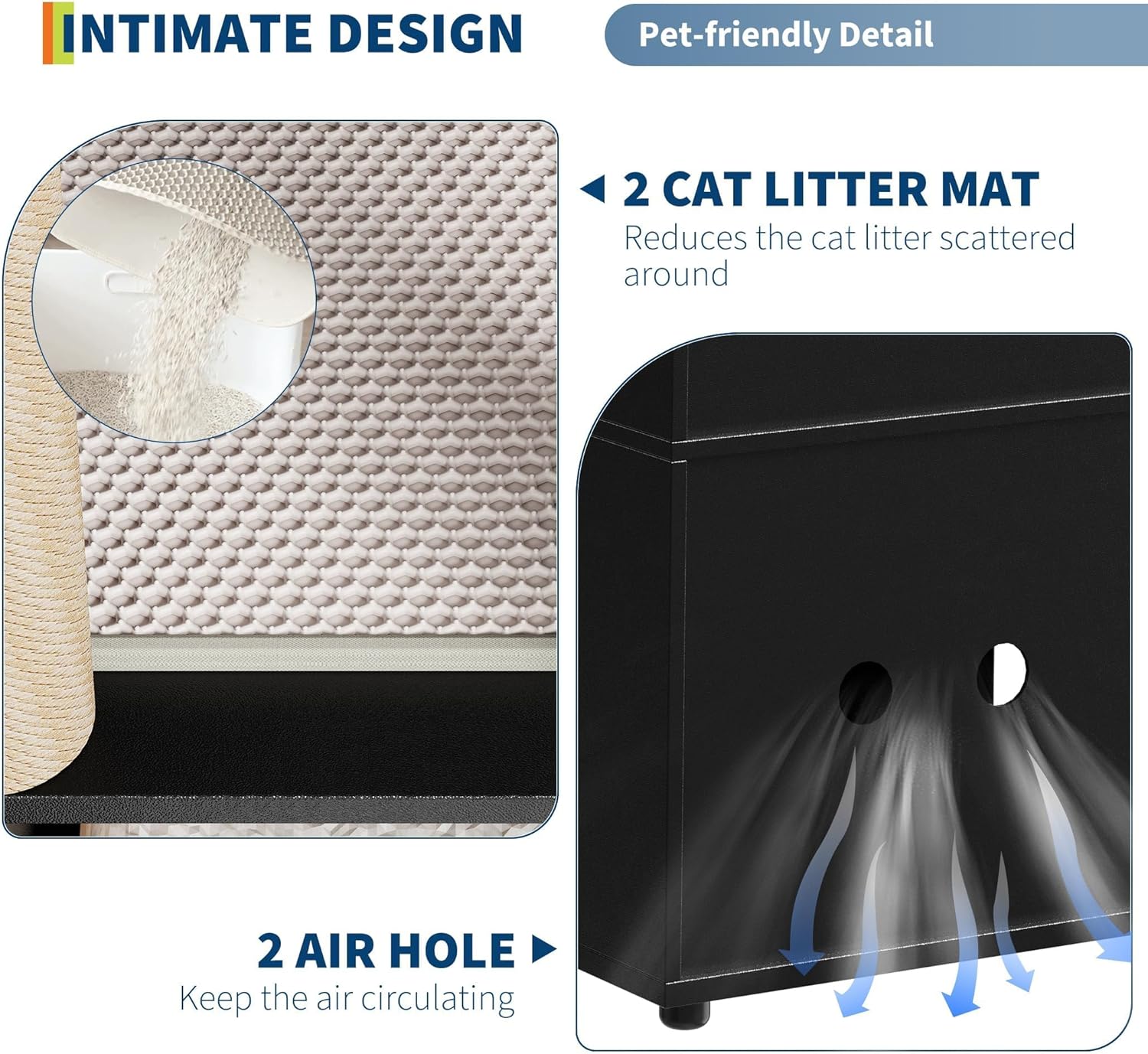 Jojoka 2-Story Double Cat Litter Box Enclosure with Scratching Post, Wooden Hidden Litter Box Furniture Cabinet, Multi-Level Pet Washroom for 2 Cats