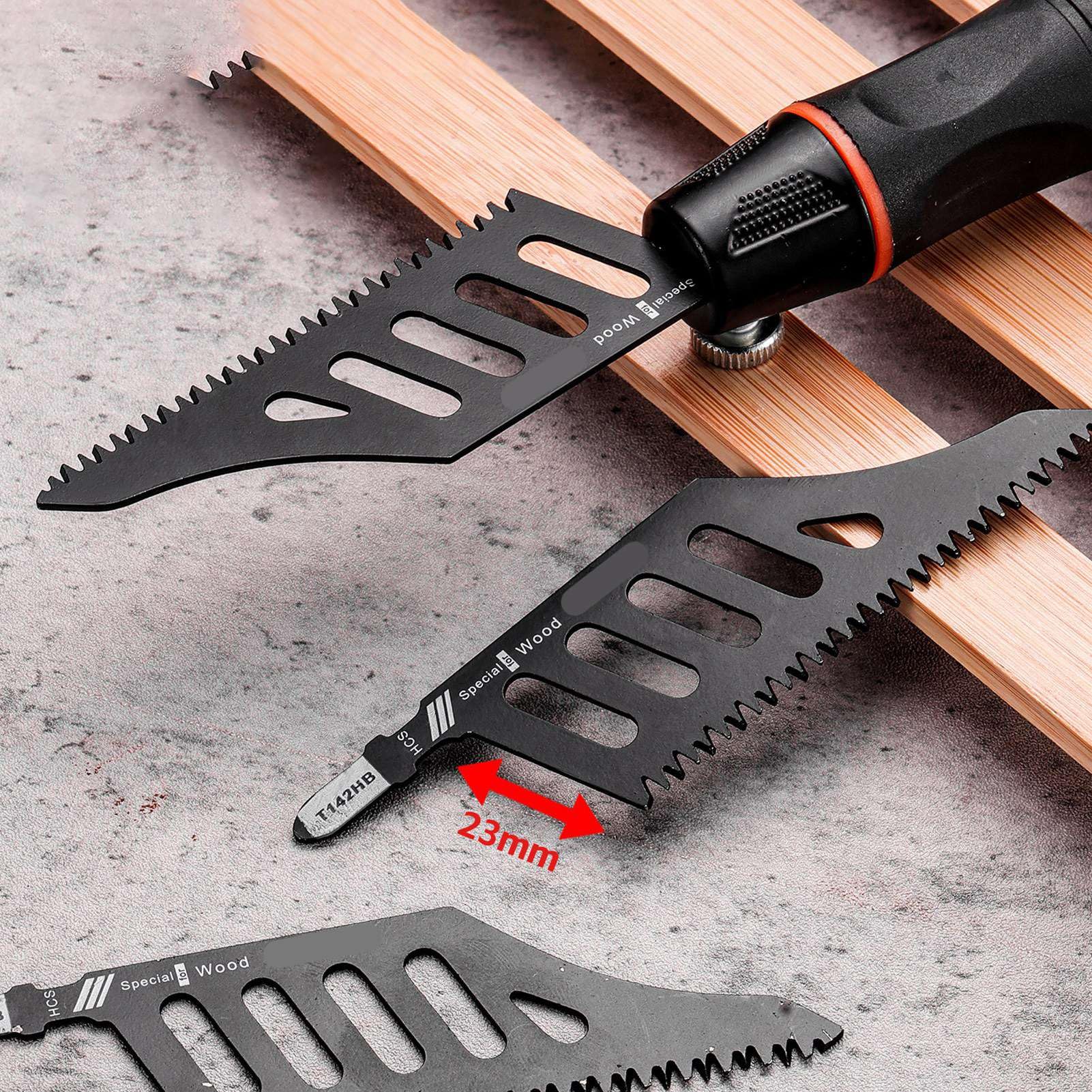 5pcs Lame de Scie Sauteuse de Coupe Affleurante, Lames de Scie Sauteuse à 3 Dents Face avec Poignée, Lames de Scie à Courbe Irrégulière pour Couper les Cloisons Sèches, Métal,
