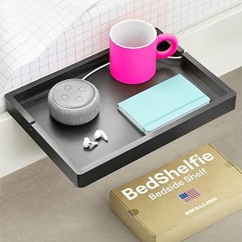BedShelfie Smallish Bedside Shelf for Bunk Bed and Upper Bunk Bed College Dorm Essentials Loft Bedside Table Floating Bedside Table Tray Storage Dorm Decor