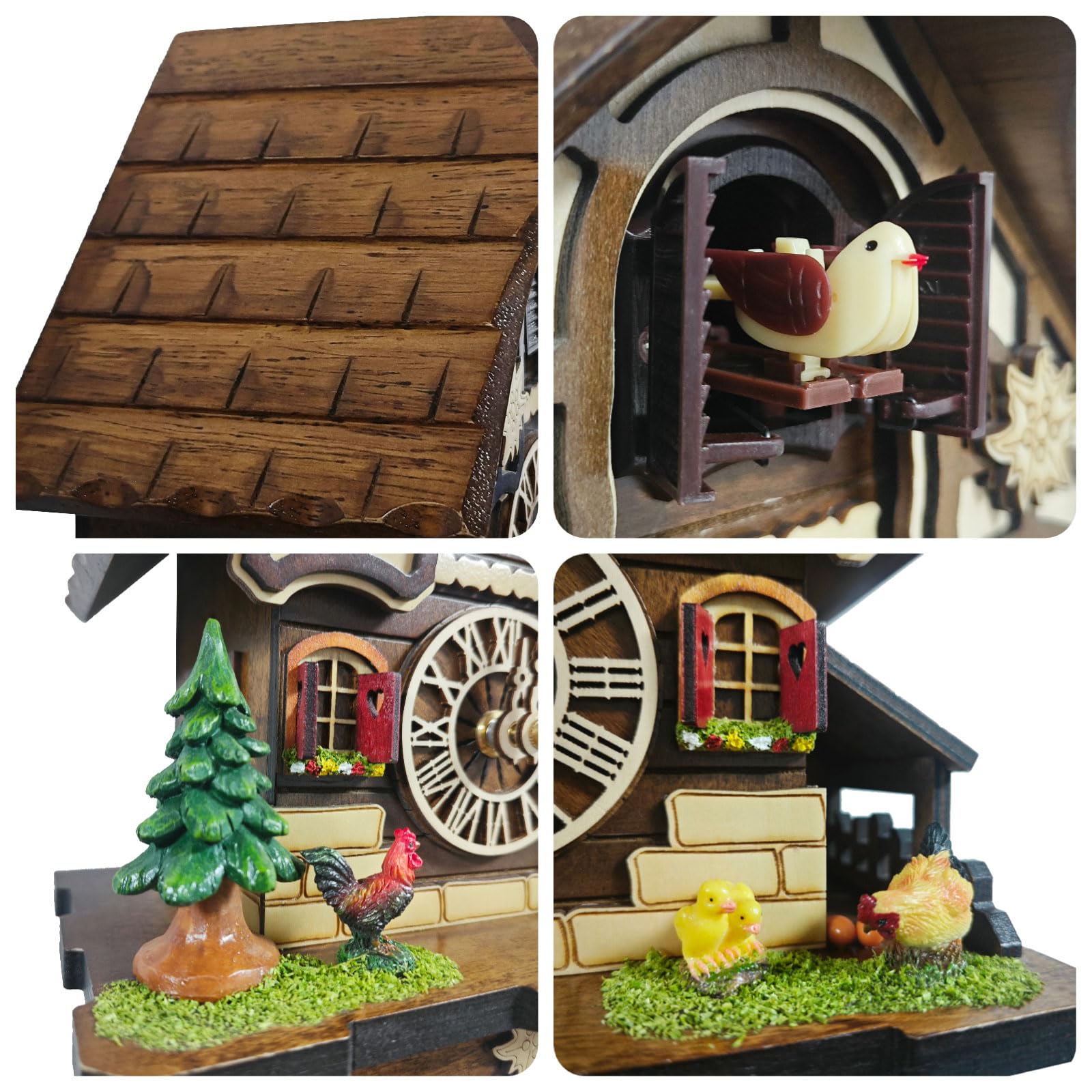 Orologio a cucù per arte da parete: 12 melodie, controllo del volume, opzione musica spenta, modalità notturna, stile tedesco, decorazione per la casa in legno, stile retrò tradizionale della Foresta