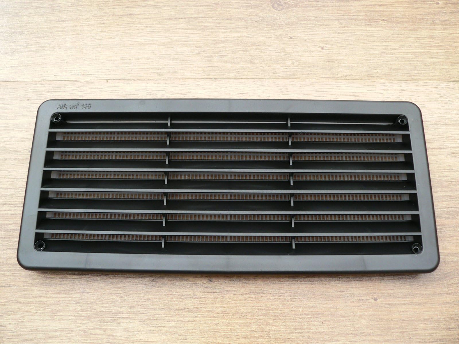 Vecamco FLUSH FITTING RECTANGULAR PLASTIC AIR VENT WITH INSECT/MOSQUITO NET 270mm x 120mm x 16mm Suitable for internal an external use. (black)