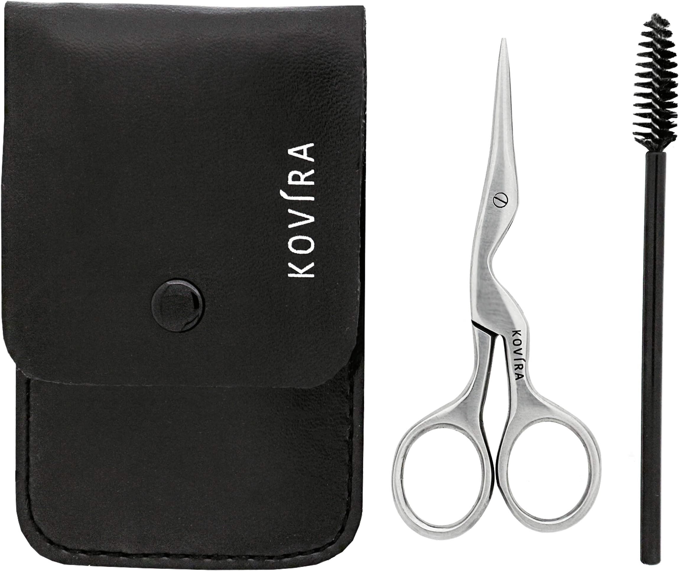 Eyebrow Scissors and Eye Brow Spoolie Brush for Shaping and Trimming Eyebrows - 3.5 Inch/8.9cm Scissor Overall Length - Japanese Stainless Steel Sharp Blades - Brush for Eyelash Extension