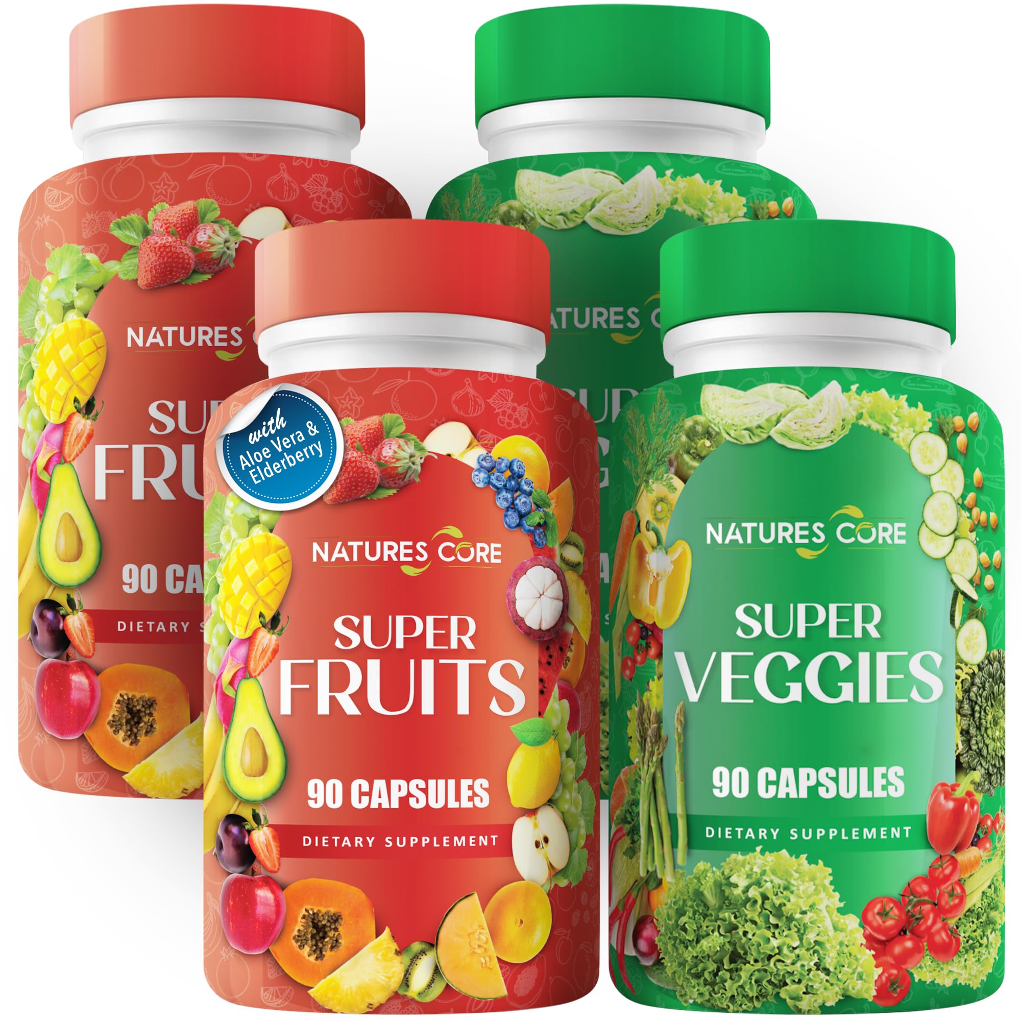 Fruit and Veggie Supplement - 360 Capsules -100% Whole Super Fruit and Super Vegetable Supplements & Vitamin, Made in USA, Soy Free, Vegan- 90 Count (Pack of 4)