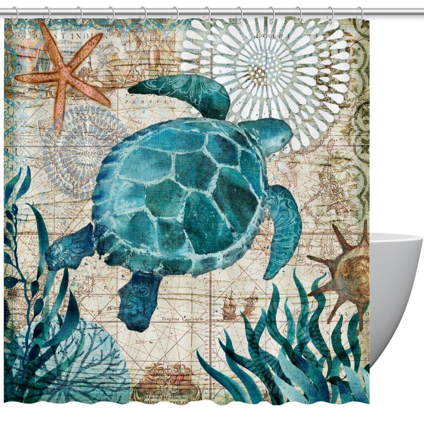 Rideau de douche tortue marine 168 x 183 cm pour salle de bain