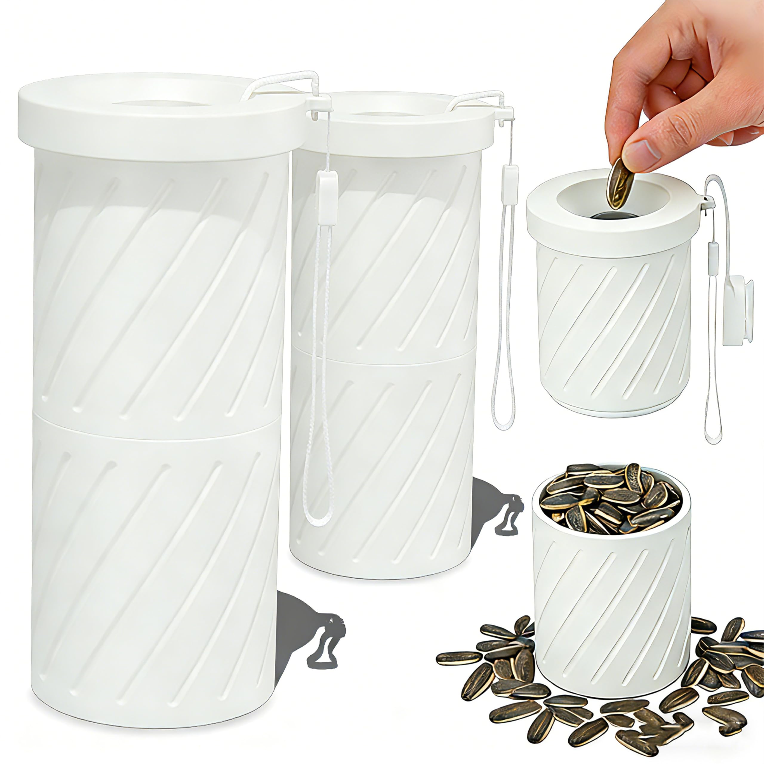 Photo 1 of Maiguinzaa 2-Pack Portable Sunflower Seed Cup with Seed Organizer & Shell Storage – Plastic Snuff Cup for Smackin Sunflower Seeds On-the-Go, Car, Travel & Games (White)
