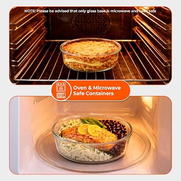 Innoteck 4pc Round Glass Storage Container Set with Snap Lock Lids - Watertight & Airtight Lids - Heat & Cold Resistant Glass - Microwave, Oven, Freeze & Dishwasher Safe - for Meal Prep, Set of 4 | INNOTECK 4-Piece Round Glass Storage Container Set with Snap Lock Lids