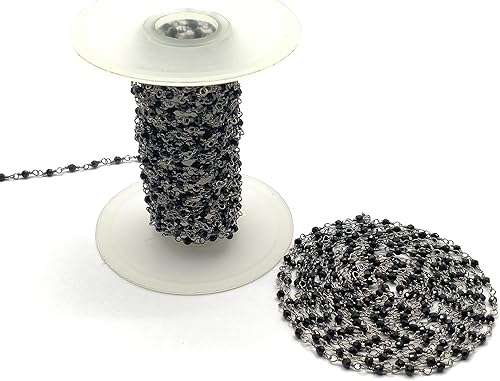 Miniatura 7 de ZOYLA Ónix negro de 3 pies chapado en negro de 0.079 in, cuentas redondas de ónix negro facetado de 36 pulgadas, cadenas de rosario a granel para
