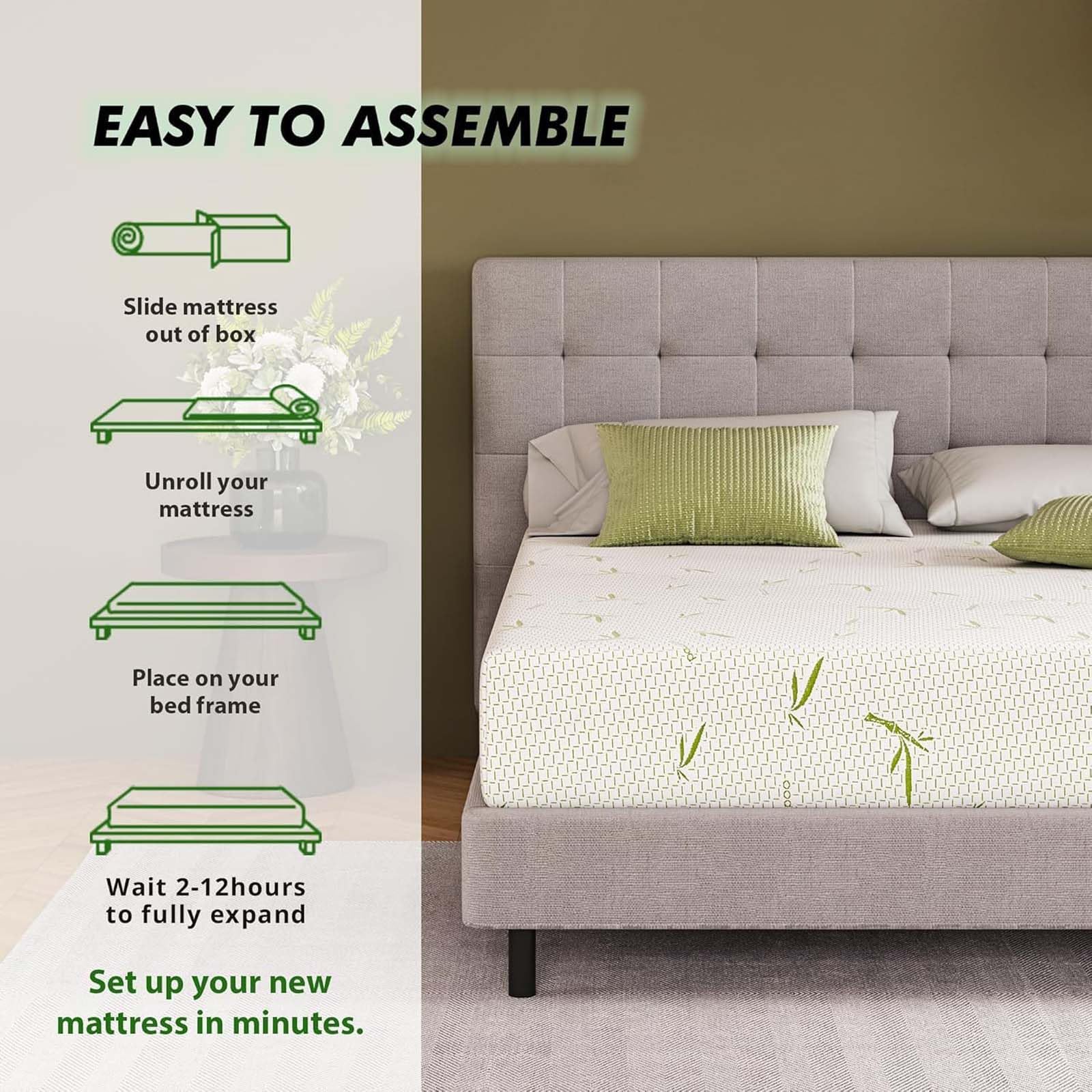 Queen Size 8 Inch Gel Memory Foam Mattress In A Box - Medium Firm Cooling Bamboo Cover, CertiPUR-US Certified
