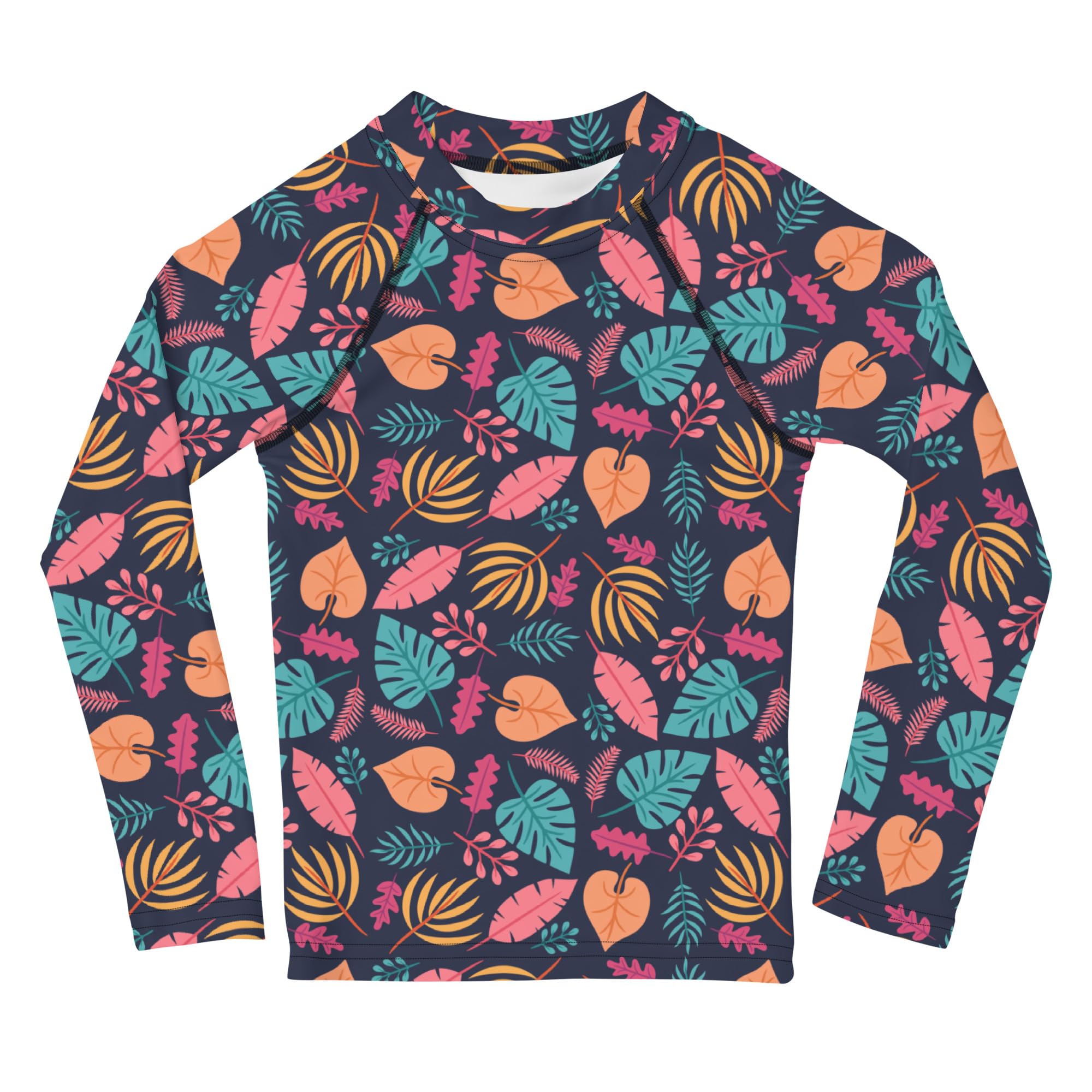 Rashguard Kinder Mädchen, Langarm, Badeshirt, Schwimmshirt, Sonnenschutz, Badebekleidung, Schnelltrocknend, UPF 50+, Rash Top mit Print, Rash Guard Shirt, UV Shutz, Surfing Leaves, 92-128 cm