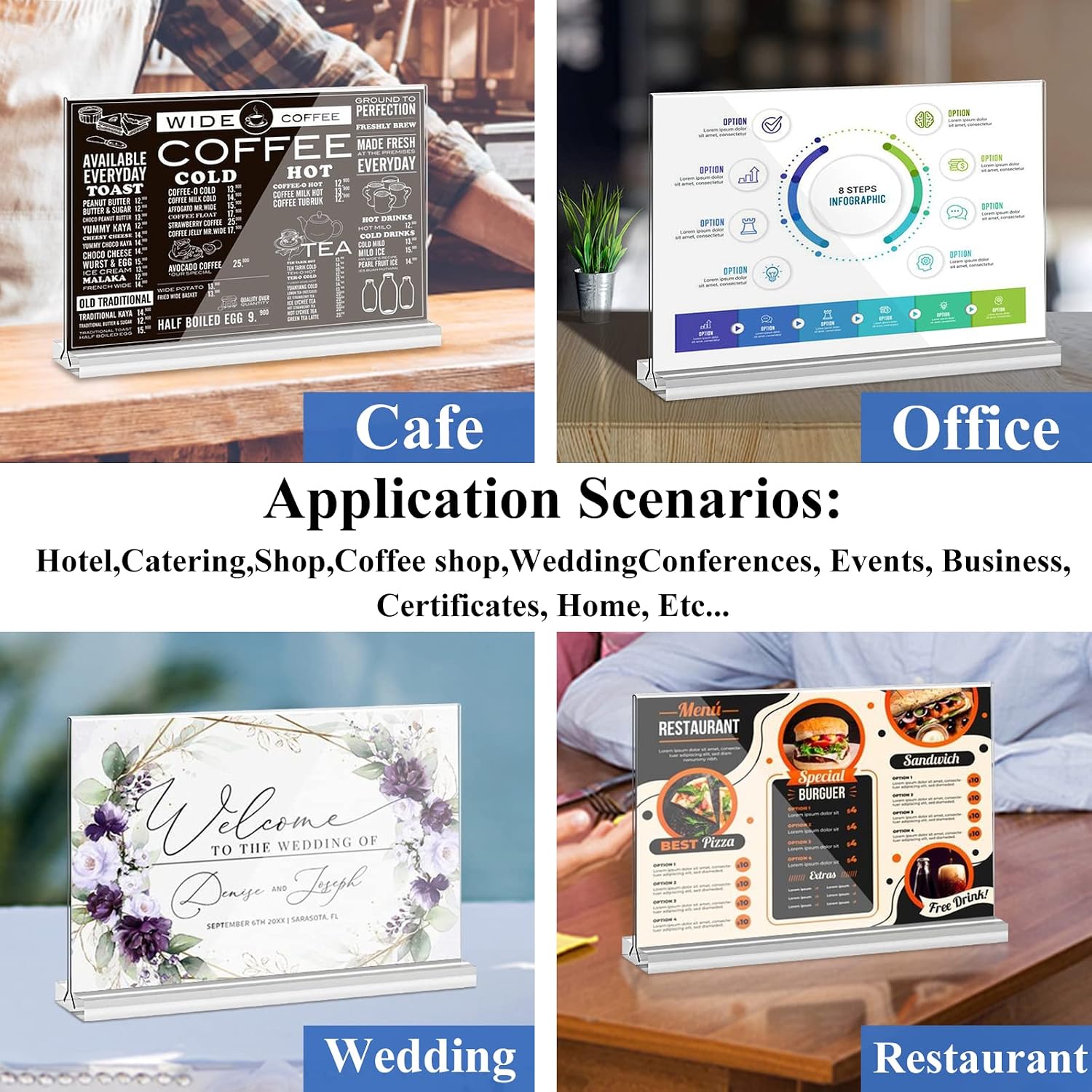Arrobust Acrylic Sign Holder 8.5x11 Inches 6 Pack Horizontal, T -Shaped Double Sided Clear Paper Frames, PlasticTable Menu Display Holder, Document Flyer Table Stand for Office, Store, Restaurant thumbnail