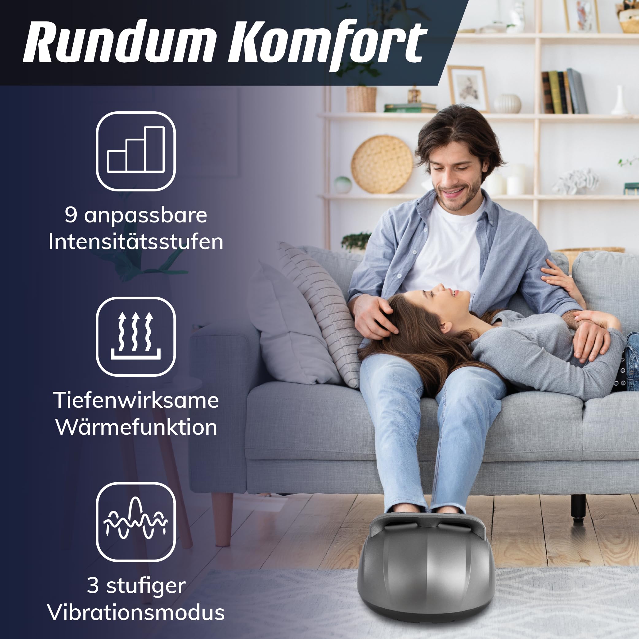 Fitleap Shiatsu Fußmassagegerät, Wärmefunktion bis 40 Grad für kalte Füße | 5 Programme, 9 Intensitätsstufen und 3 Vibrationsstufen. Fördert die Durchblutung, Einlagen waschbar, mit Fernbedienung