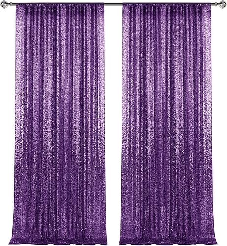 2 paneles de cortinas de fondo de lentejuelas moradas de 8 pies, fondo de tela con purpurina para decoración de Navidad, boda, fiesta