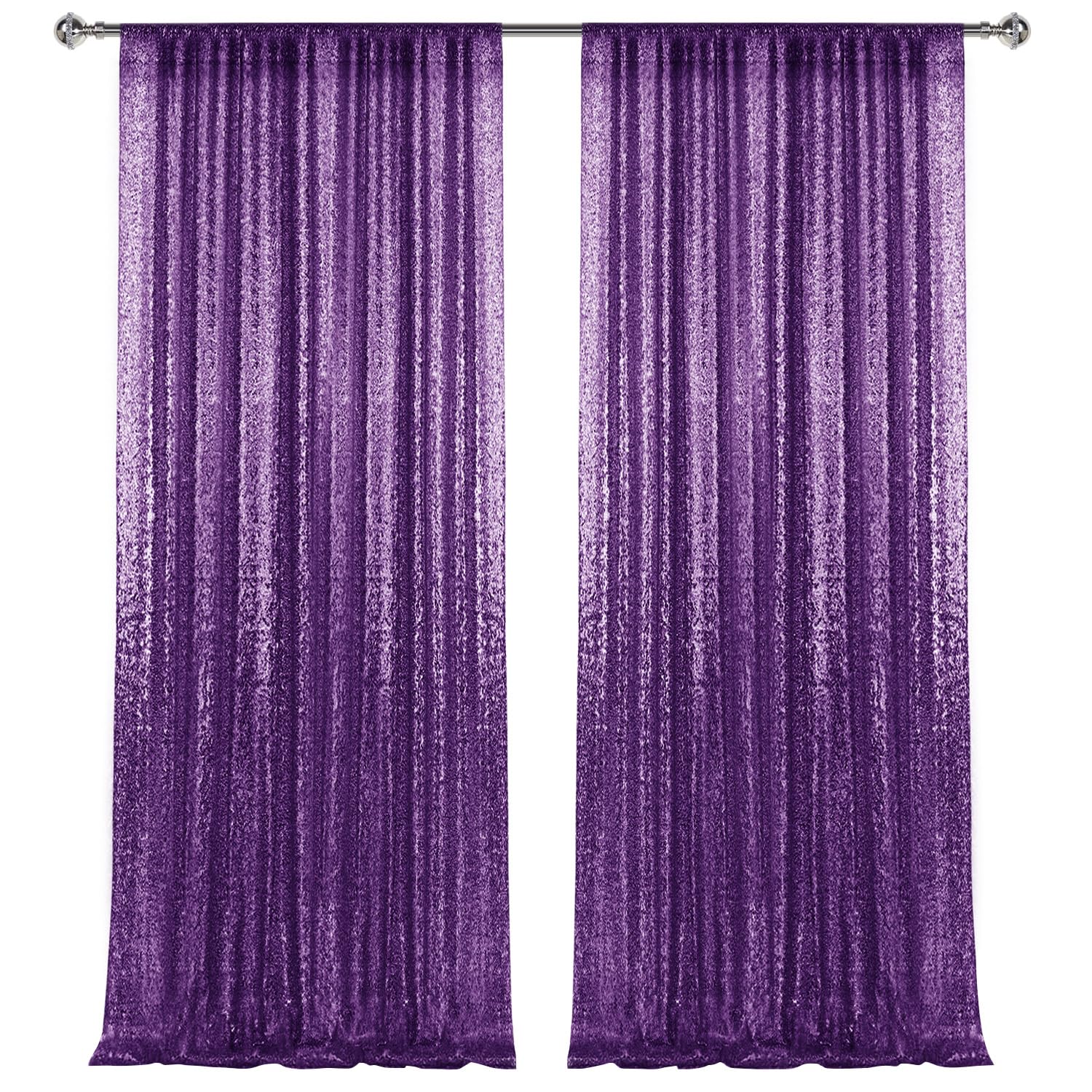 2×8FT-2PCS Purple Sequin Backdrop Curtains Panels, Photography Backdrop Glitter Curtains Fabric Background for Christmas Wedding Party Decor