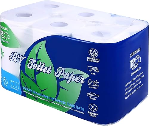 Miniatura 1 de Papel higiénico RV de disolución rápida de 2 capas, seguro séptico, biodegradable, 500 hojas, 12 mega rollos, papel higiénico para caravanas,