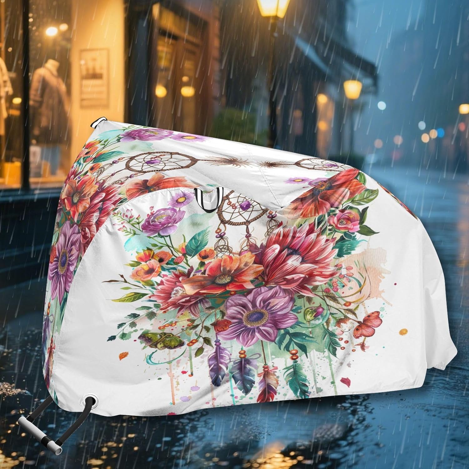 ALAZA Dreamcatcher Flowers Bike Cover Waterproof Outdoor Ebike Bicycle Covers Tarp Protection for 1/2 Bikes, Sun UV Dust Wind Proof