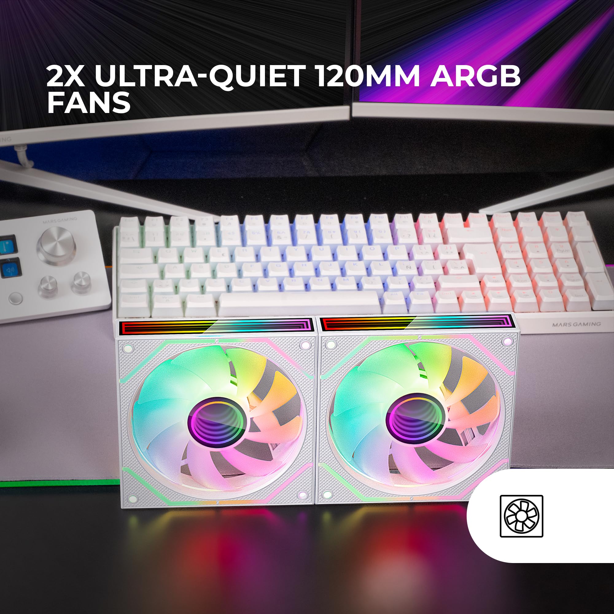 Mars Gaming MFD, Ventilador 120mm CHROMA RGB Dual Automático, Ultra Silencioso 14dB, Conexión Molex 4PIN, Sistema Antivibraciones, Transparente — view 96