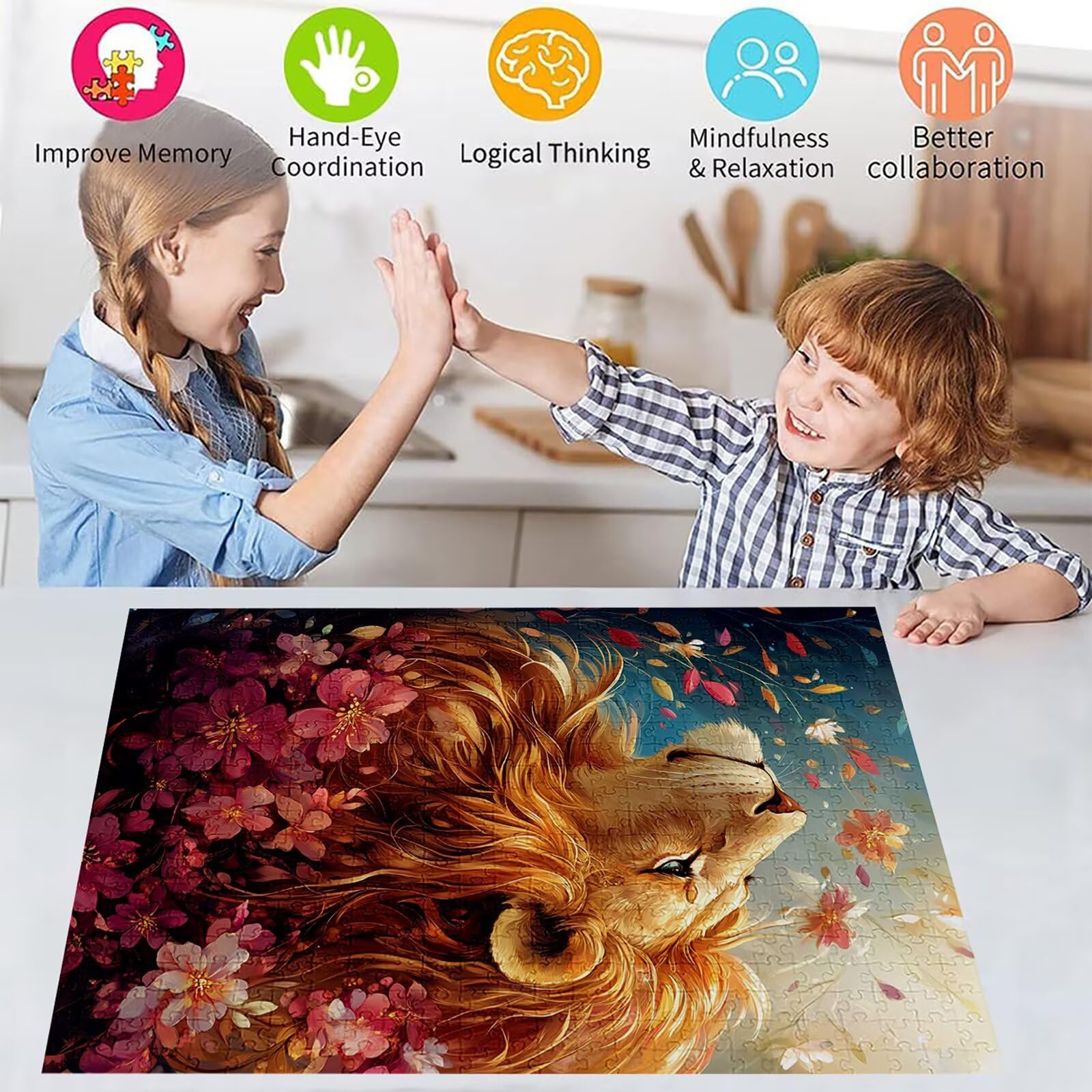 Puzzle 3000 elementów lew puzzle dla dorosłych kwiaty 122 x 81 cm unikalne rzemiosło klasyczne 3D drewniana układanka do rodzinnych gier biznesowych, układanka do samodzielnego wykonania nawet do