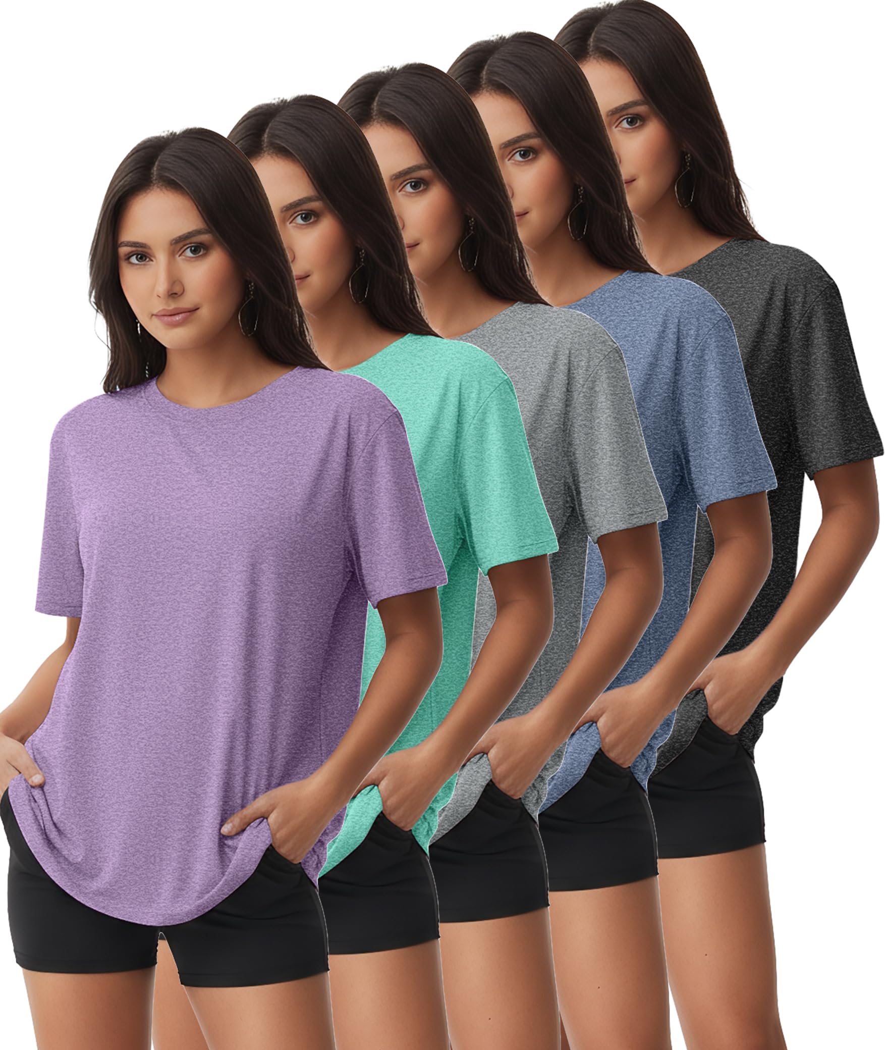 5 6 Pack Workout Tops Gym Shirts for Women Dry Fit UPF 50 Sun UV Protection Swim Athletic