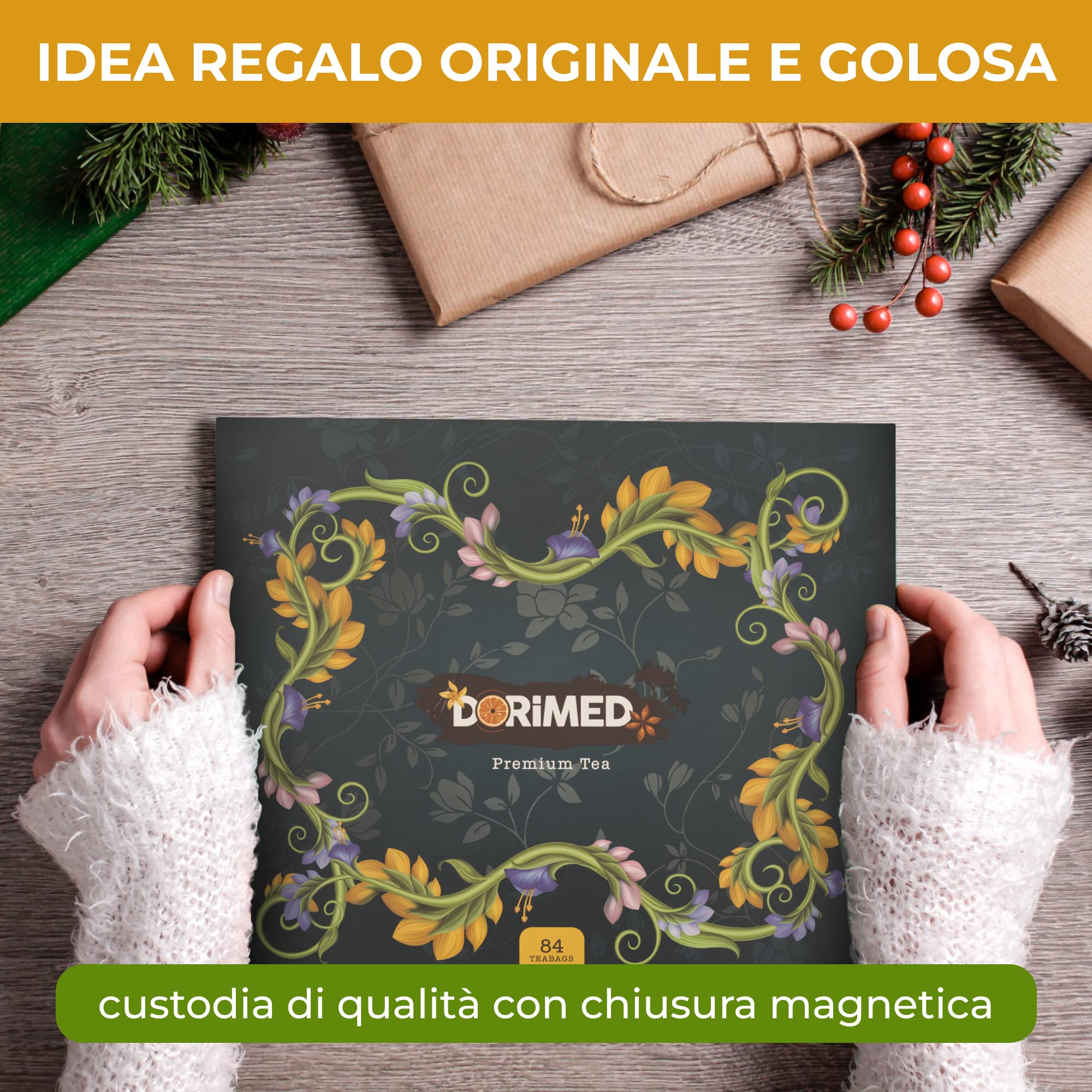 Cofanetto Scoperta e Degustazione - Assortimento di 12 Tè e Infusi Aromatizzati (84 bustine singole) - Tè Nero/Bianco/Verde/Matcha/Earl Grey/Oolong/Pu-Erh - Confezione Regalo - Tisane
