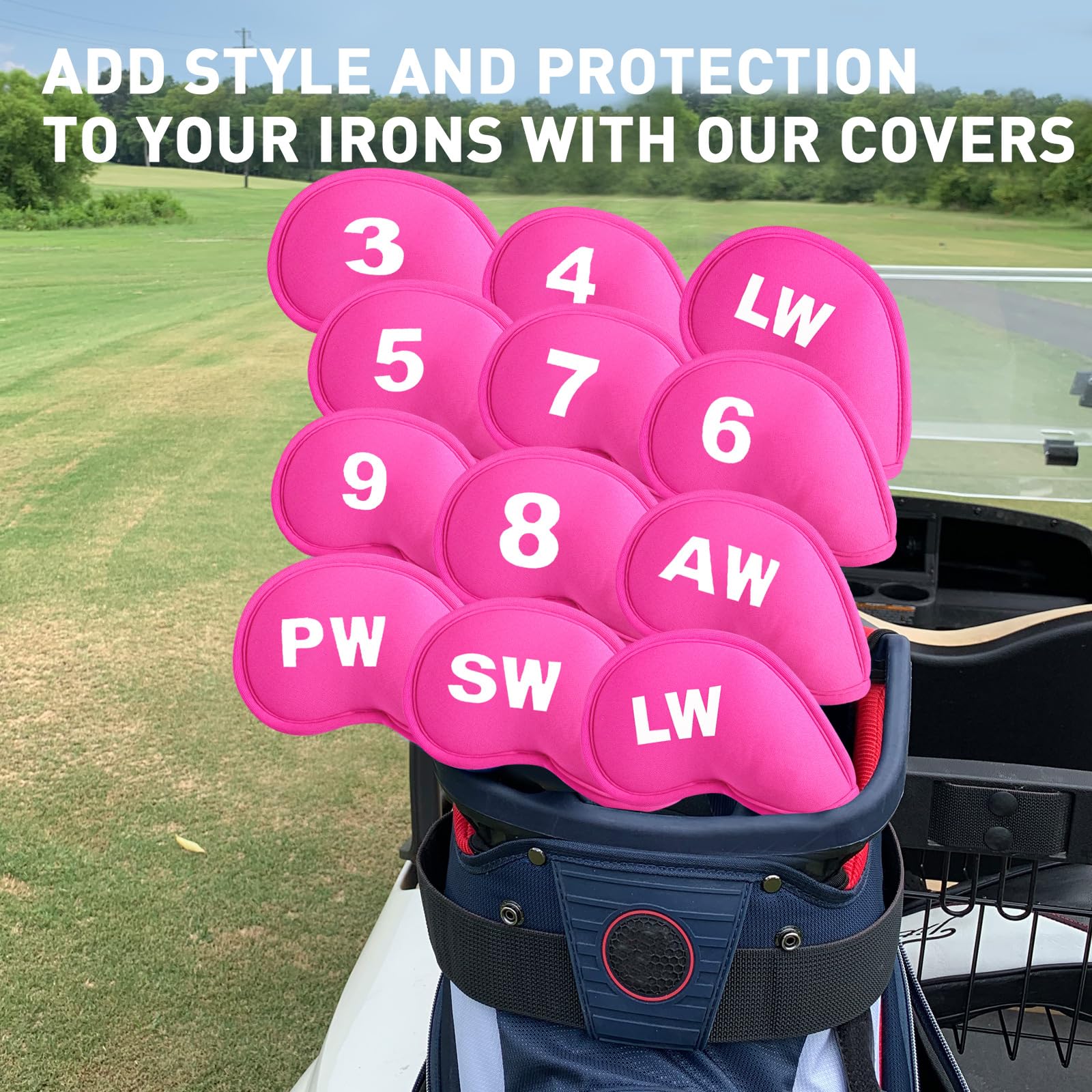 Golfschlägerhauben Set Wert 12 Stück für Golf Eisen, Neopren Schlägerhauben Covers Schwarz Blau Rosa Robuste und langlebige Ballstangkopfhülle