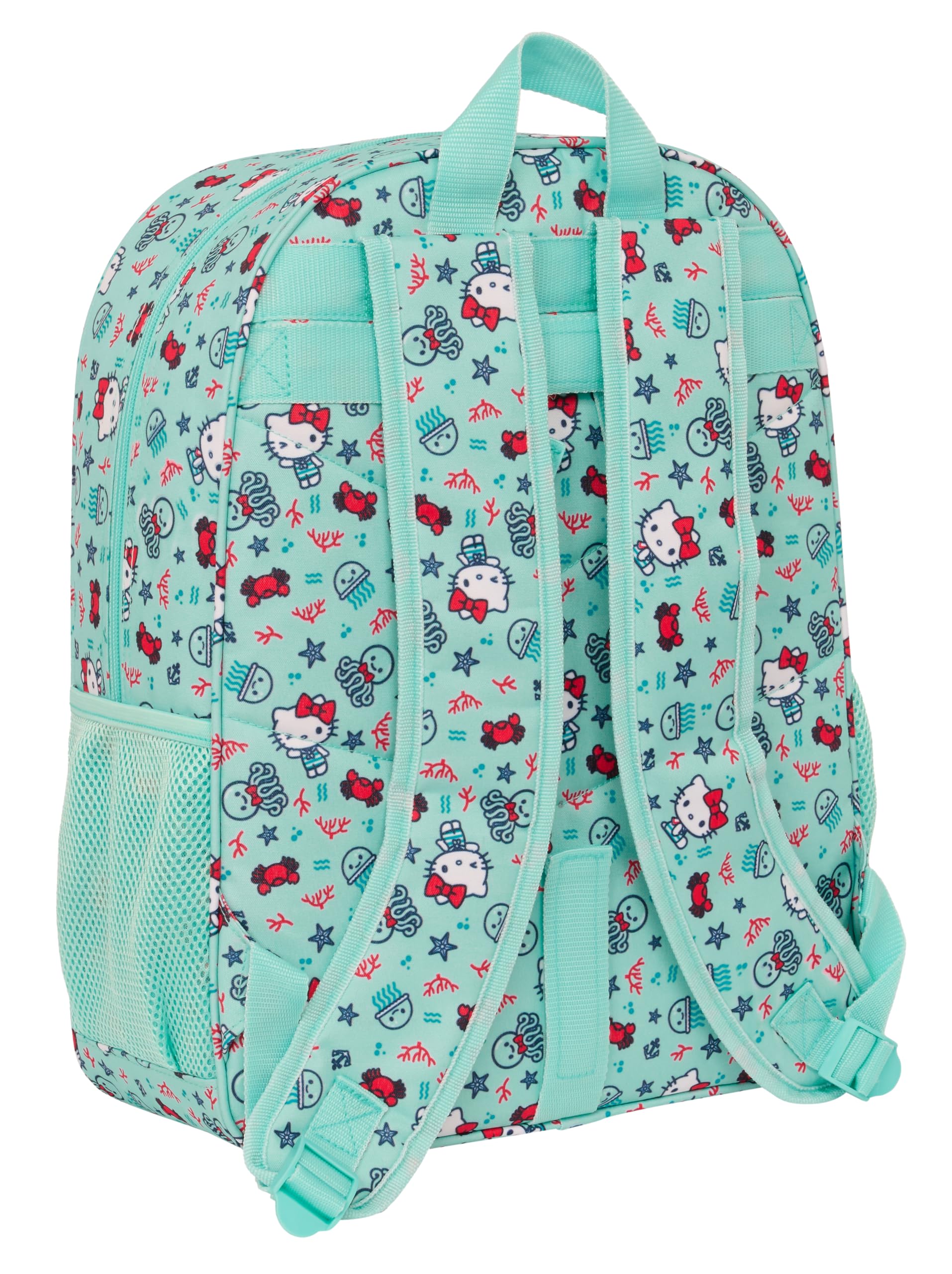 Safta HELLO KITTY SEA LOVERS - Mochila Escolar Niño, Mochila Niño, Mochila Infantil, Adaptable a Carro, Ideal para Niños en Edad Escolar, Cómoda y Versátil, Resistencia, 33x14x42 cm, Color Turquesa